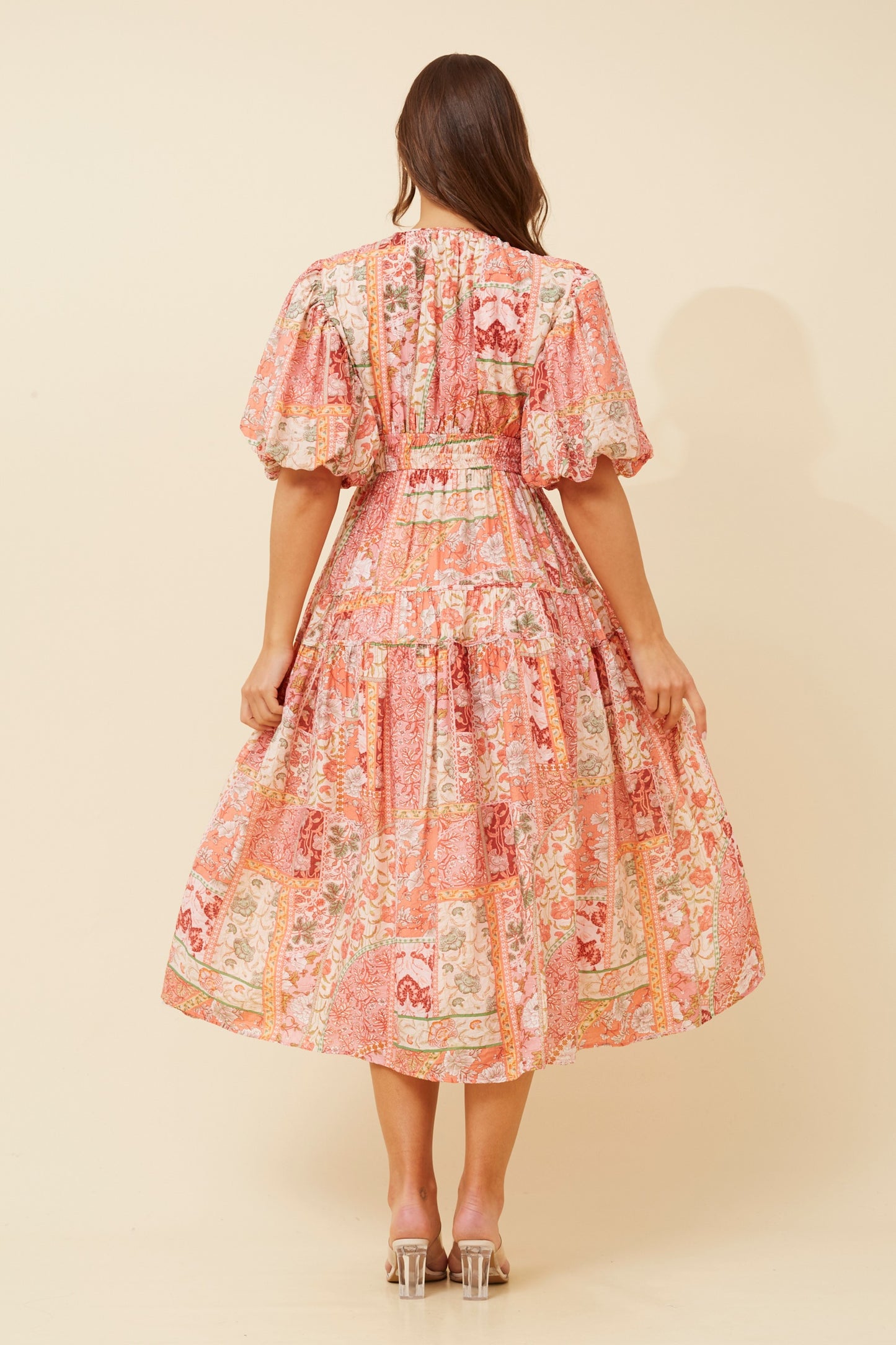 Freya Puffy Sleeves Floral Dress -Pink D732882