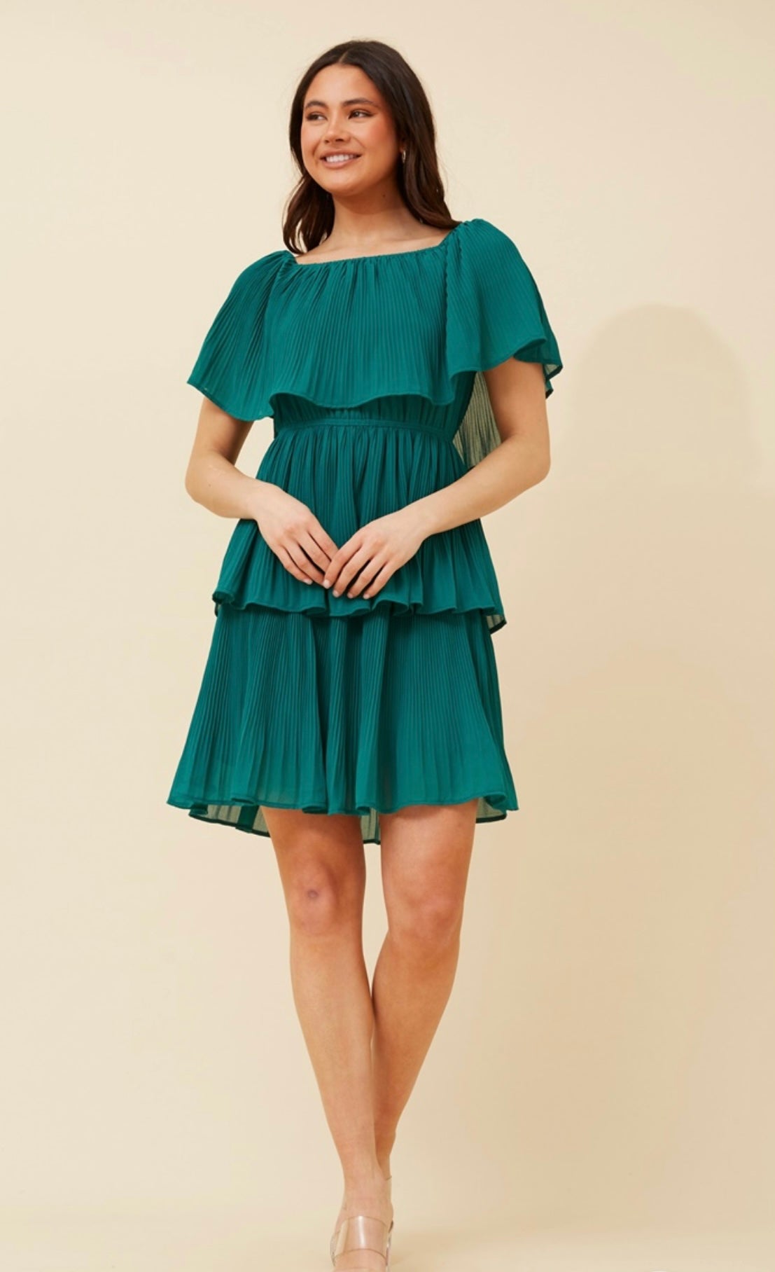 Raya Off Shoulder Party Dress Emerald D520732