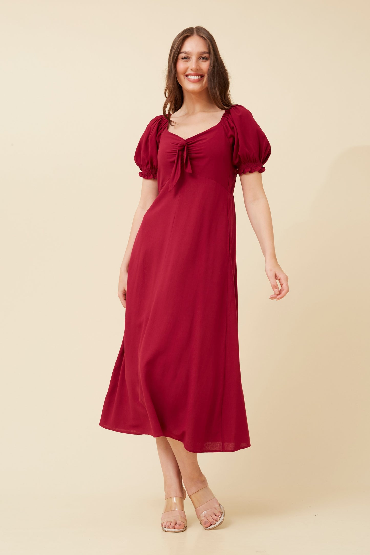 Anne Front Bow Dress - Burgundy D512961