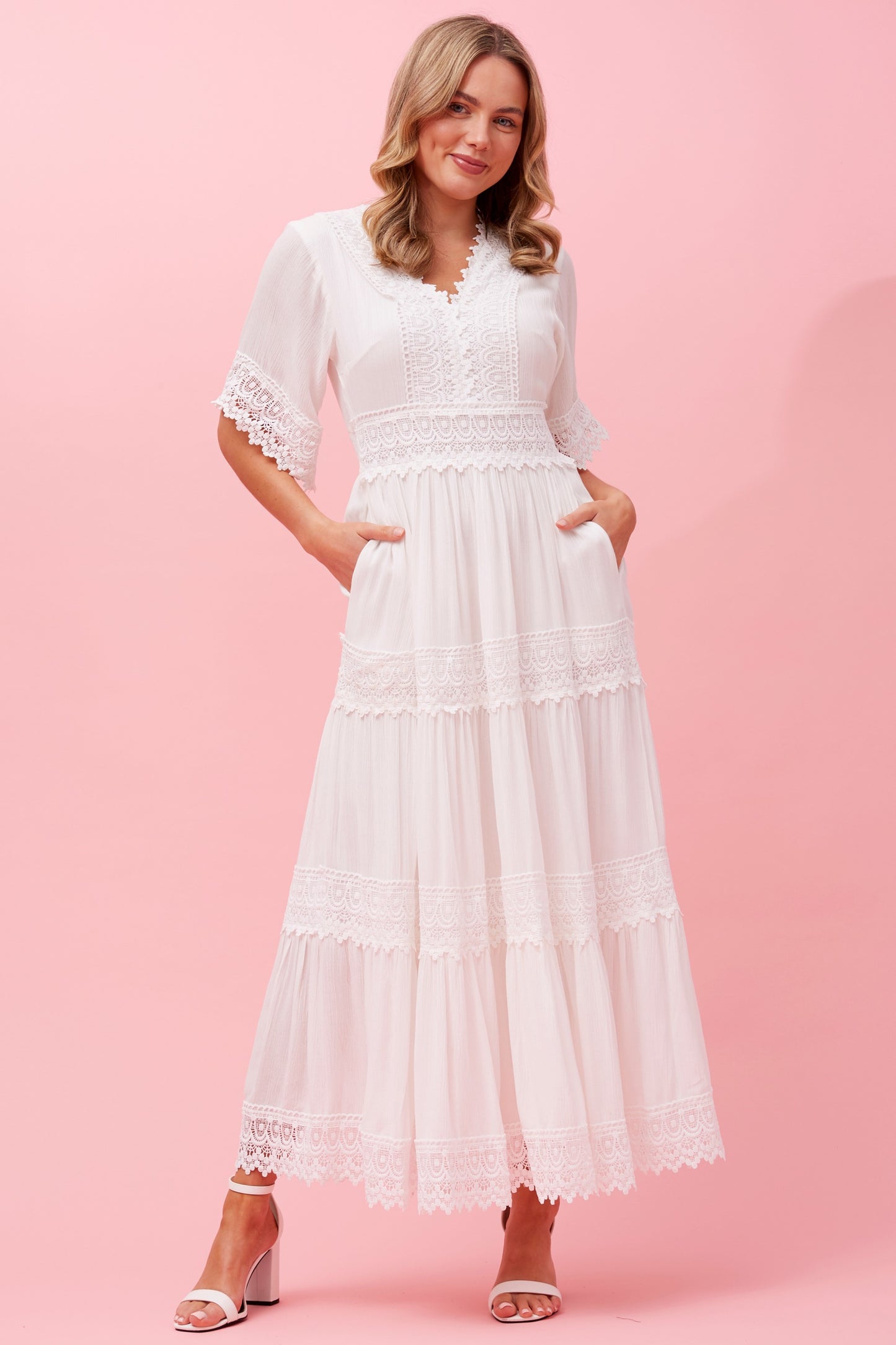 Alexia Lace Trim Dress - White D512419