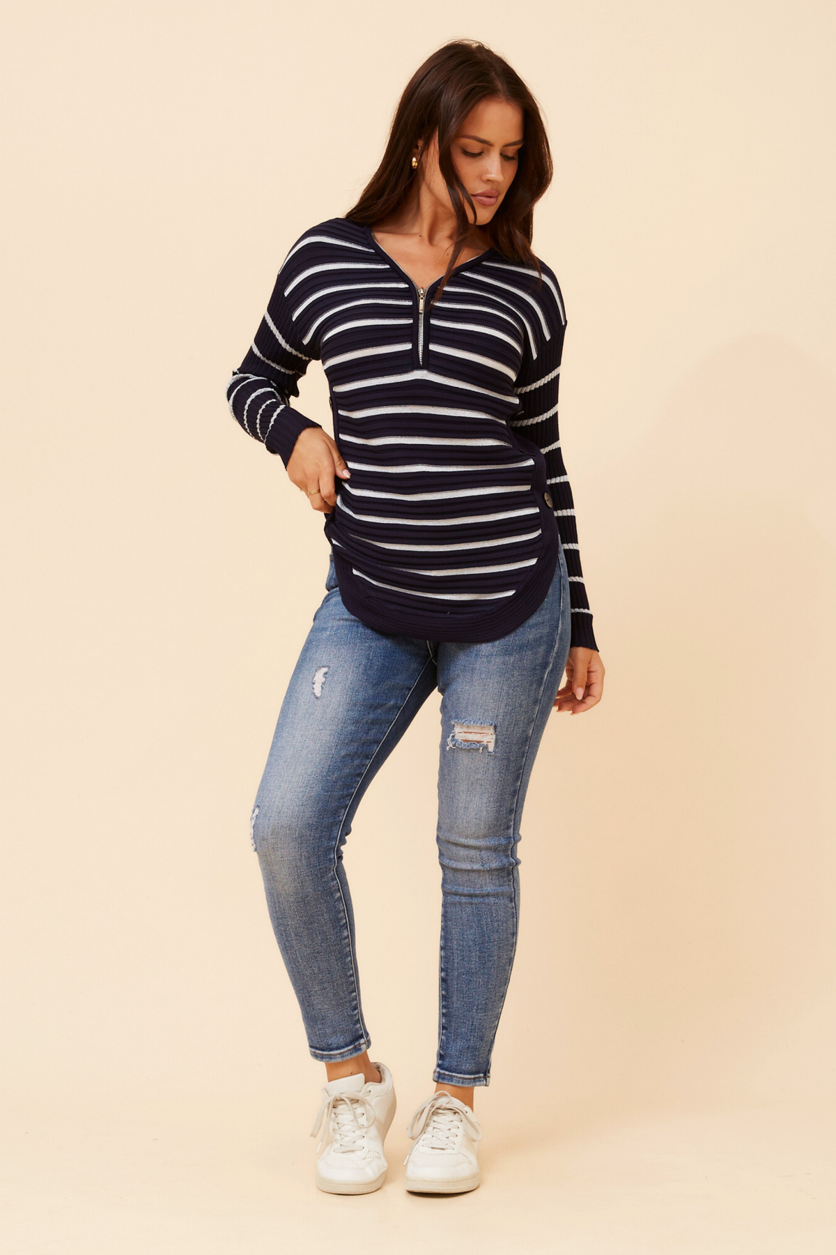 Artha Colour Block Knit Jumper KP178858 Navy