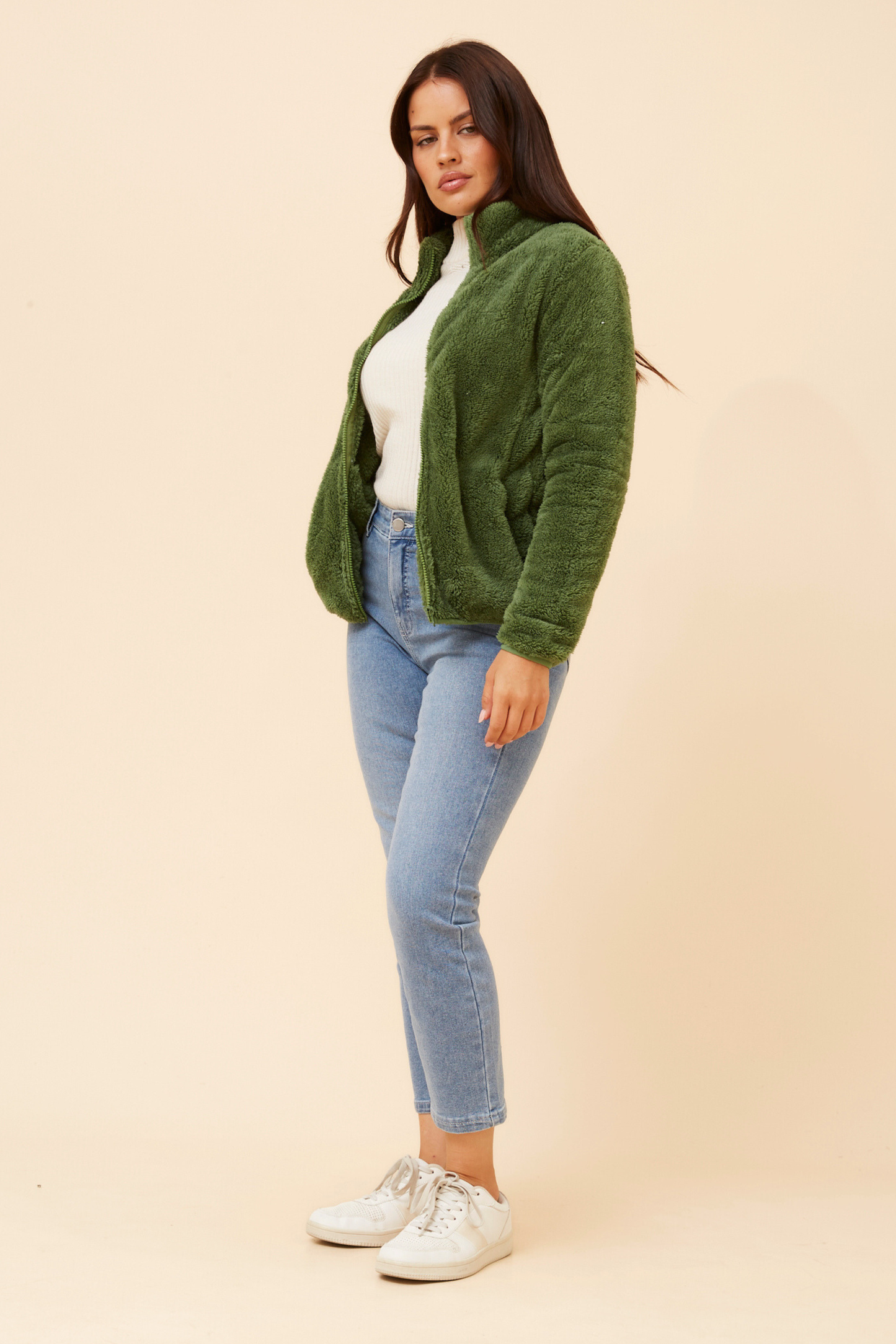 Front FAUX FUR Jacket- Artichoke J508971