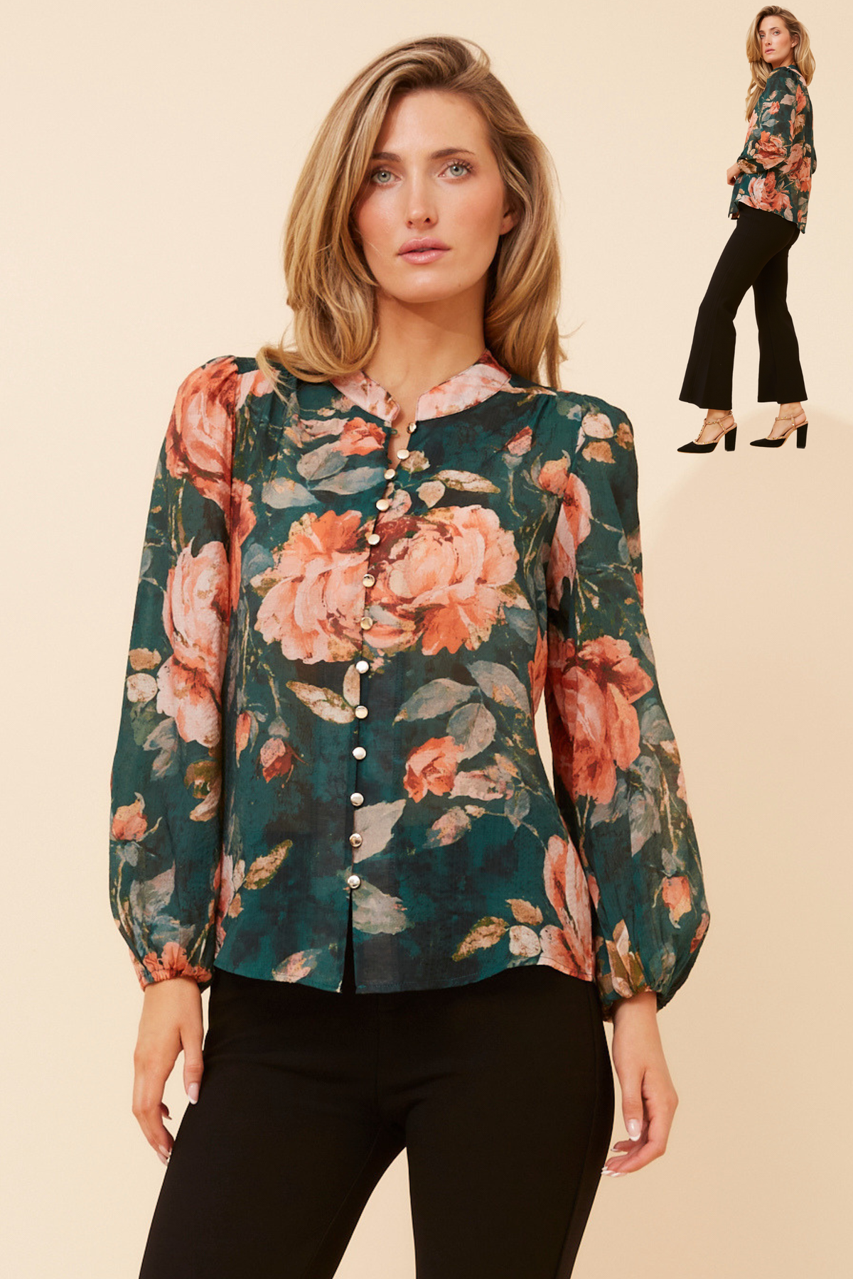 Siyra Floral Party Blouse T526989 Emerald