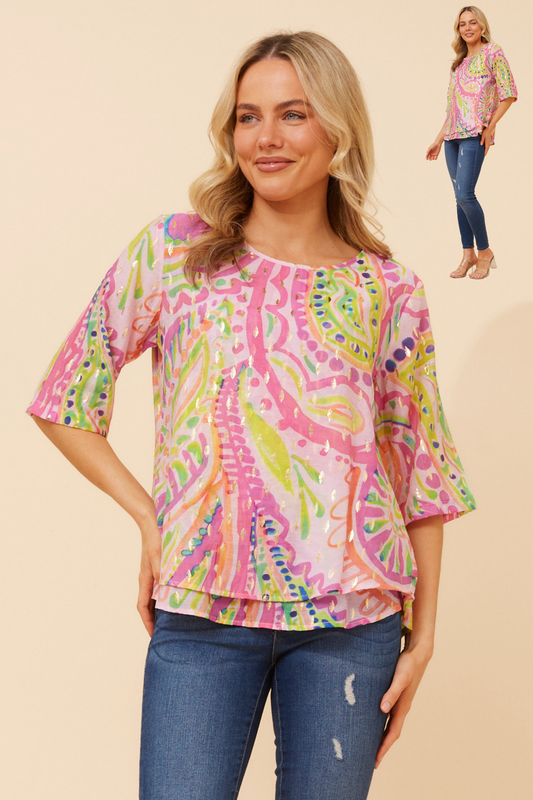 Tobi Foil Printed Top T526368 Pink