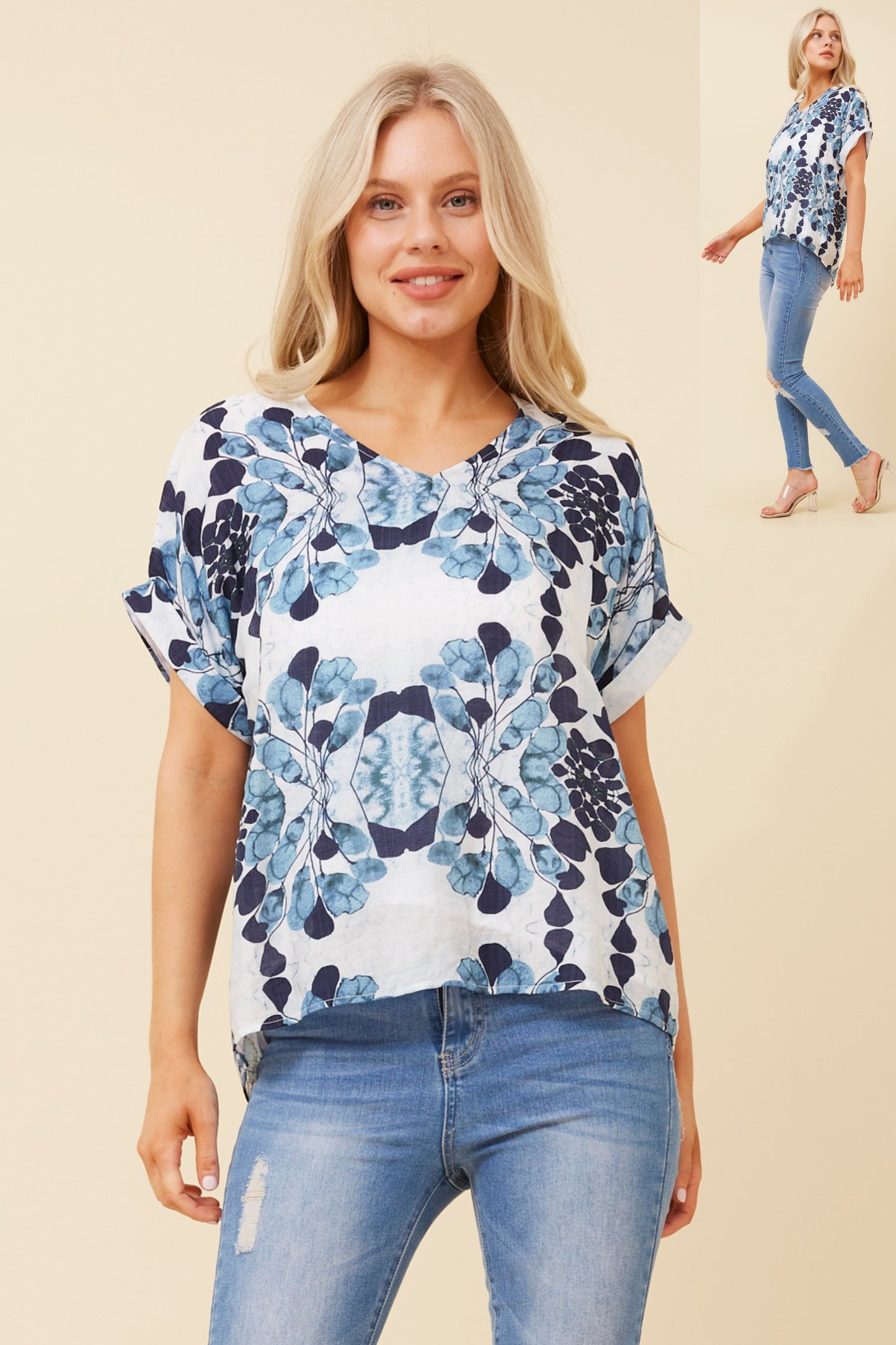 Nia Abstract Print Top Blue T519696