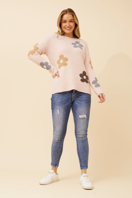 Daisy Floral Print Knit  Blush