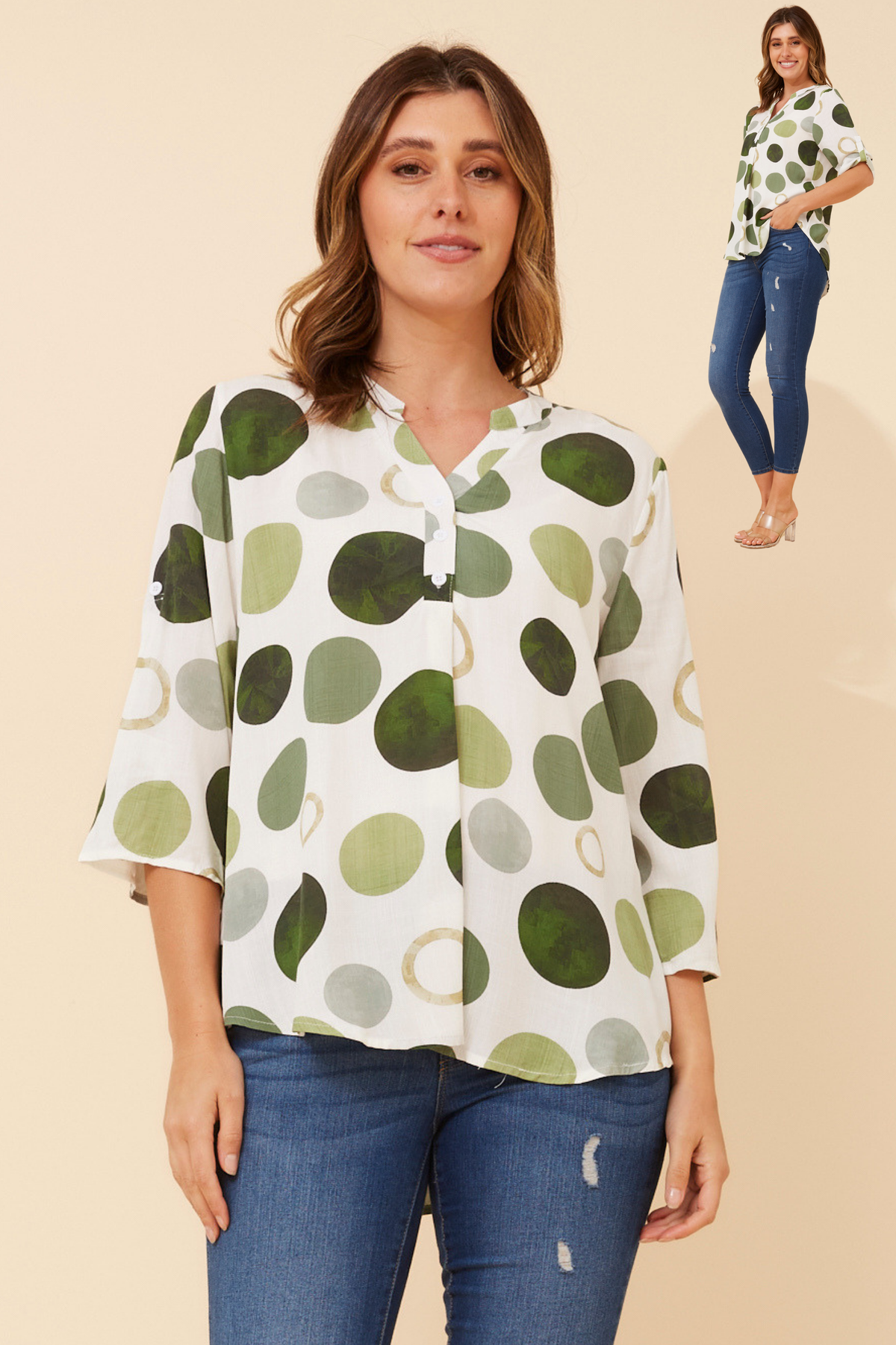 Recce Polka Dot Blouse T736718 Green