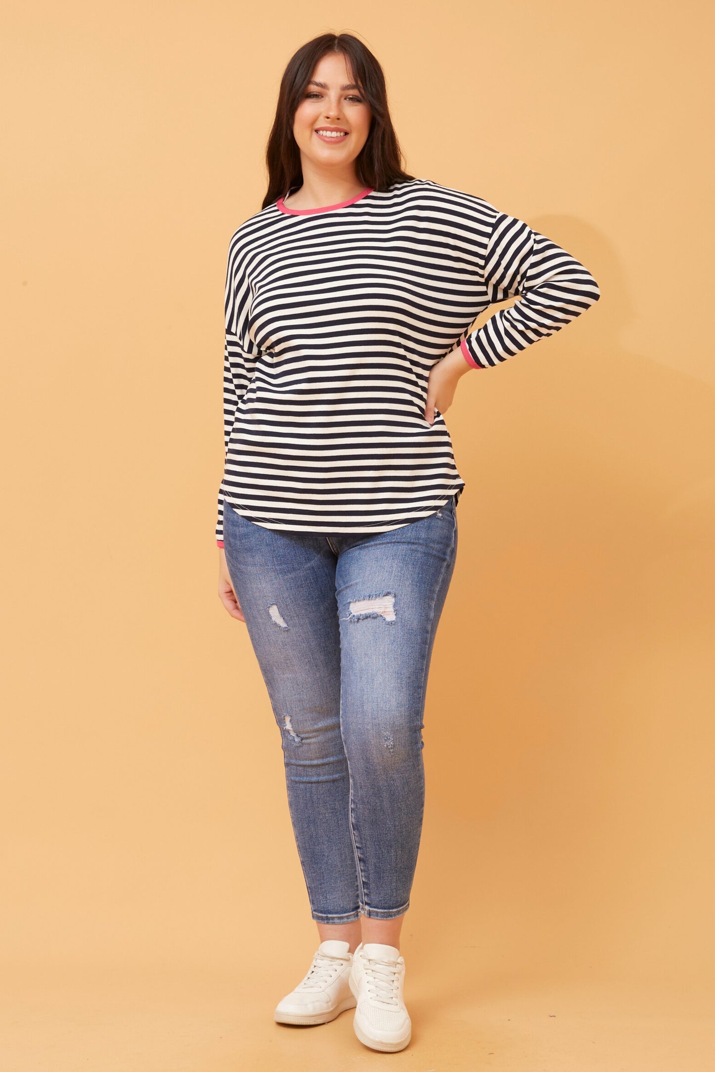 Amia Striped Top T519634 Navy
