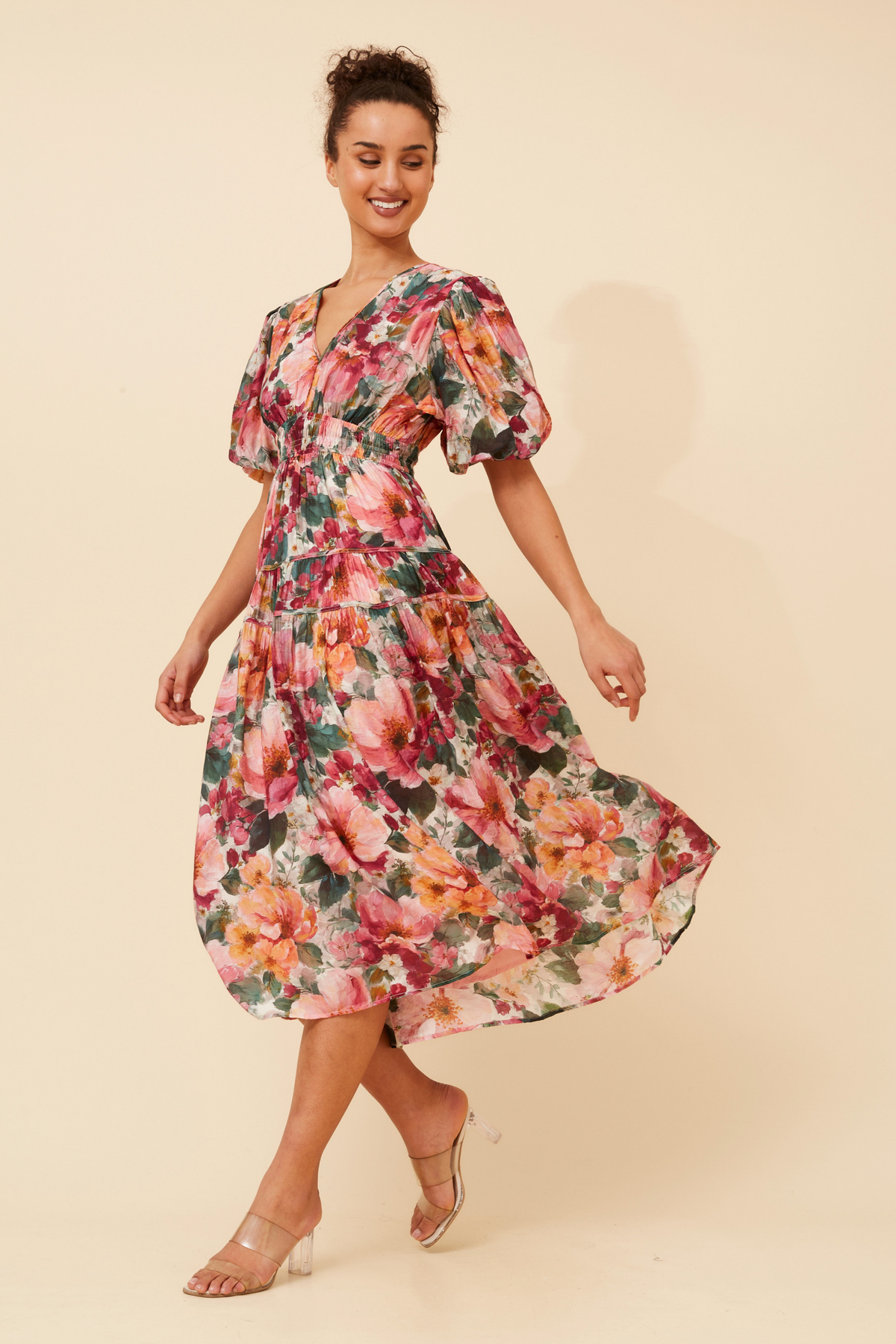 Freya Puffy Sleeves Dress D526404 Multi Pink