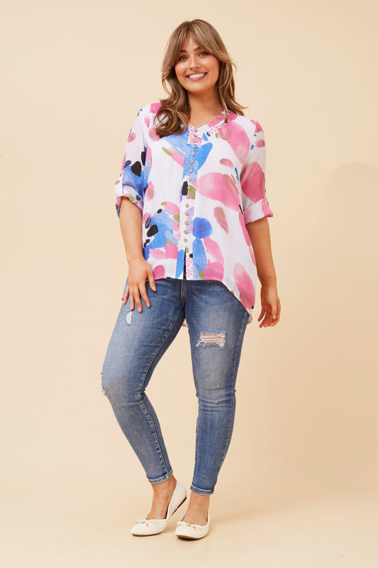 Edie Floral Print Button Top - T520951 Pink