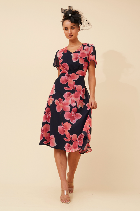 Lori Floral Party Dress D526157 Navy