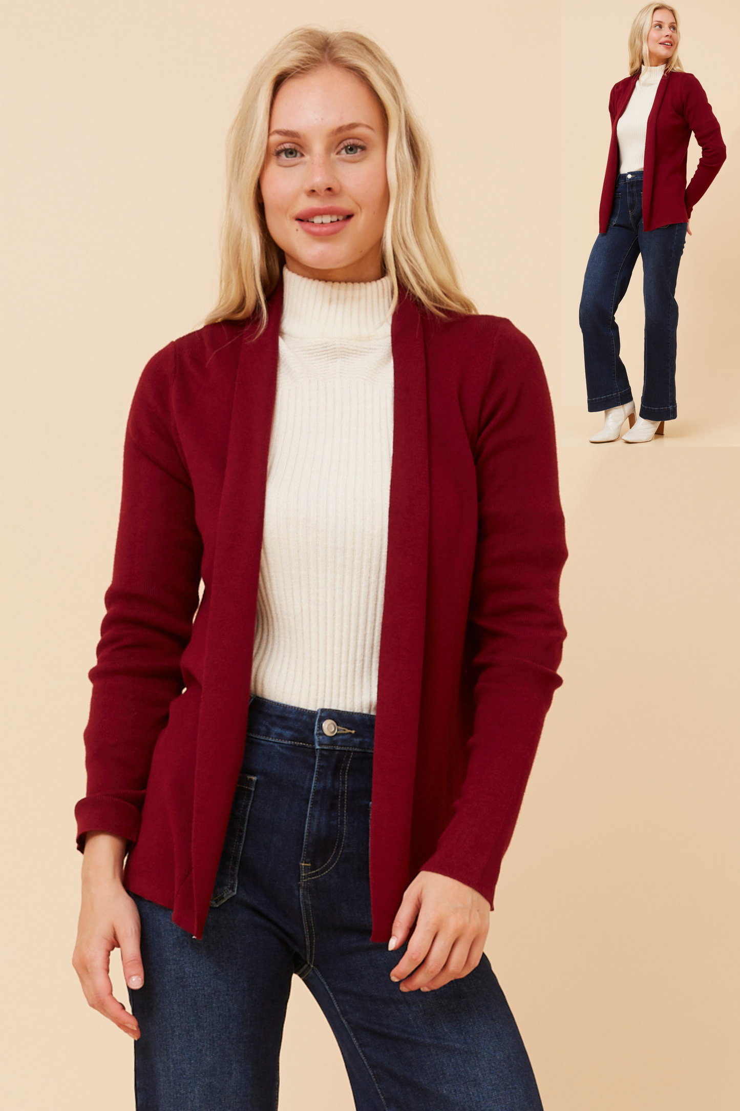 Shawl Collar Cardigan KC521966 Red Dahlia