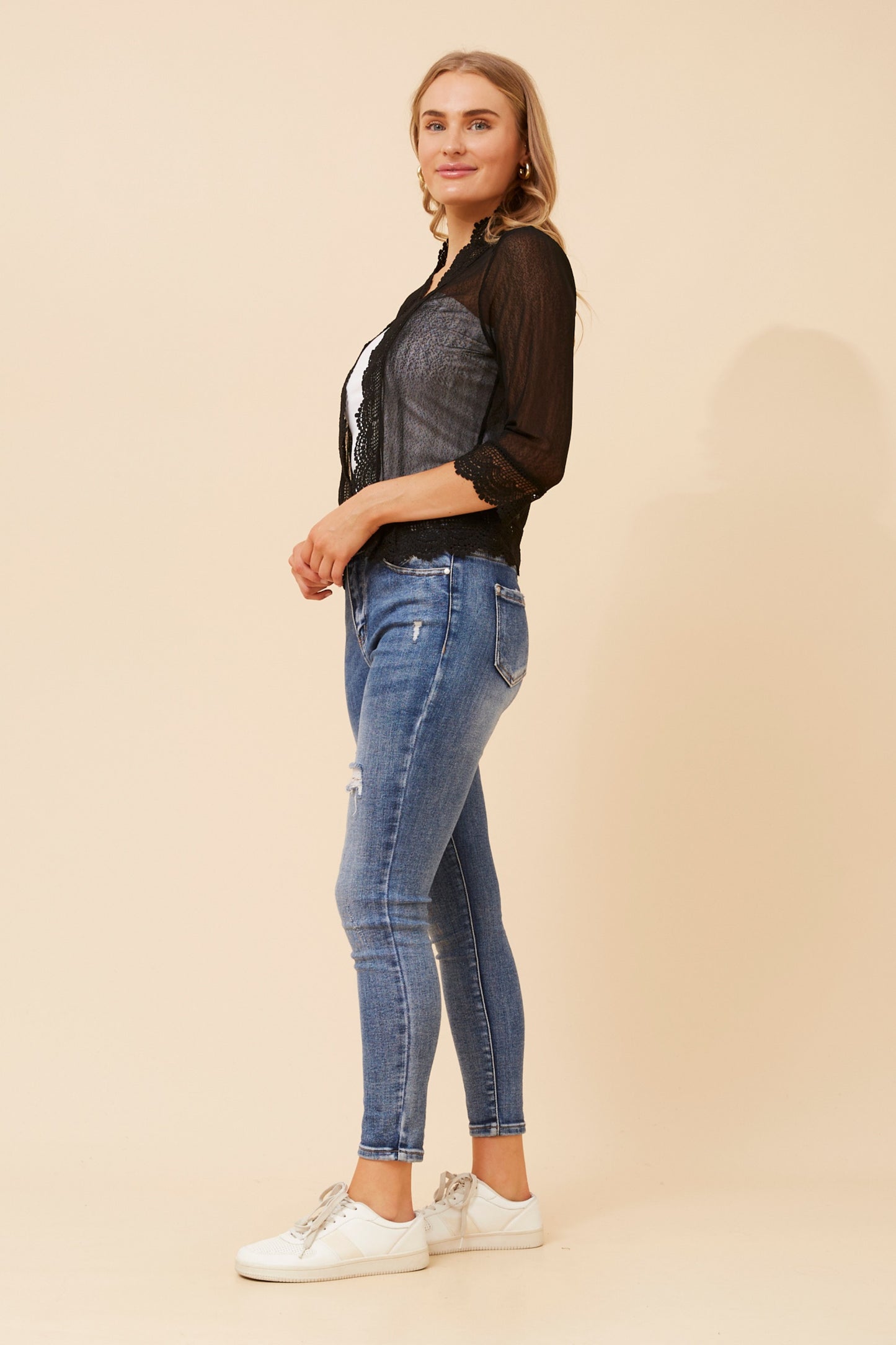 Ehna Mesh Short Cardigan C525235 Black