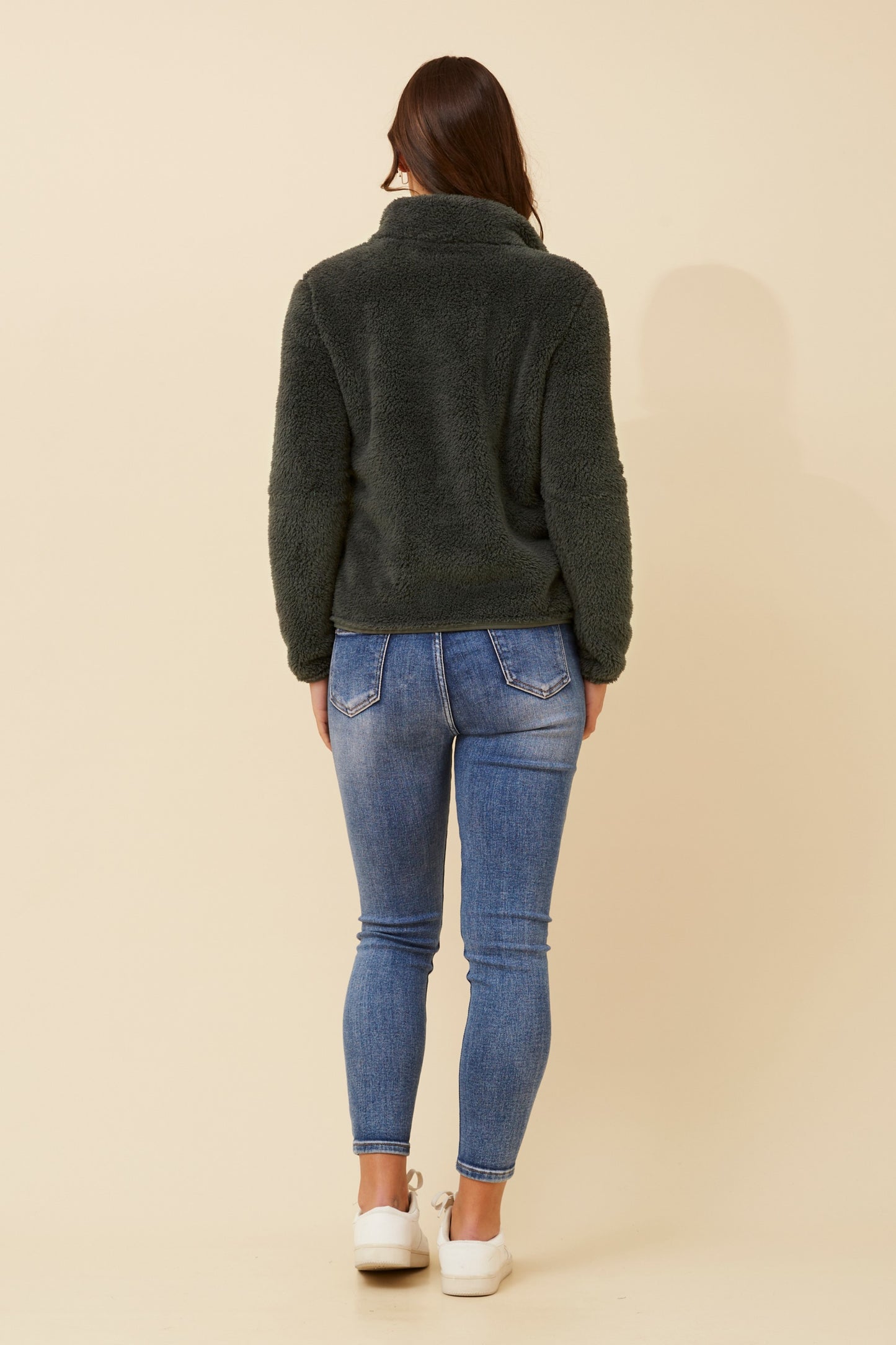 Front FAUX FUR Jacket- Deep Forest J508971