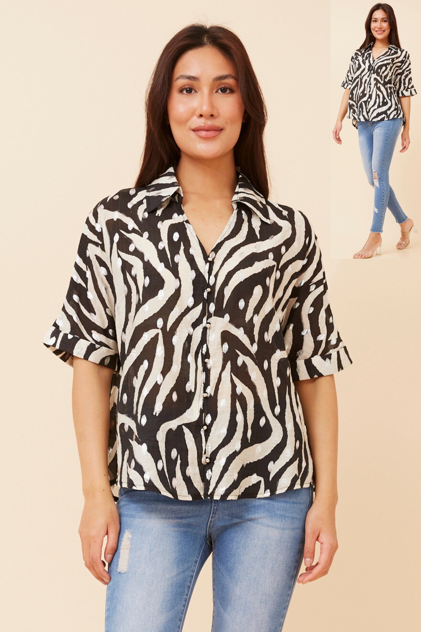 Myka Foil Print Top T523405 Black