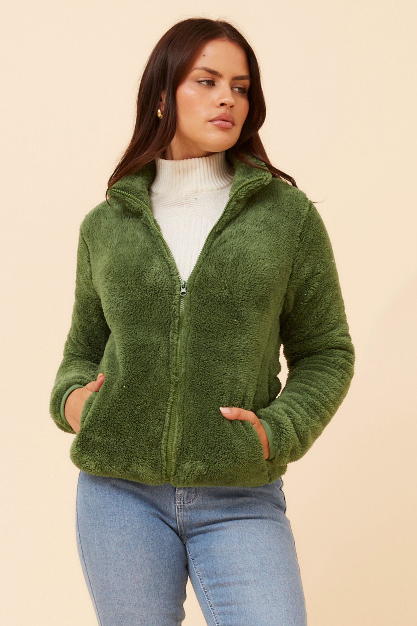 Front FAUX FUR Jacket- Artichoke J508971