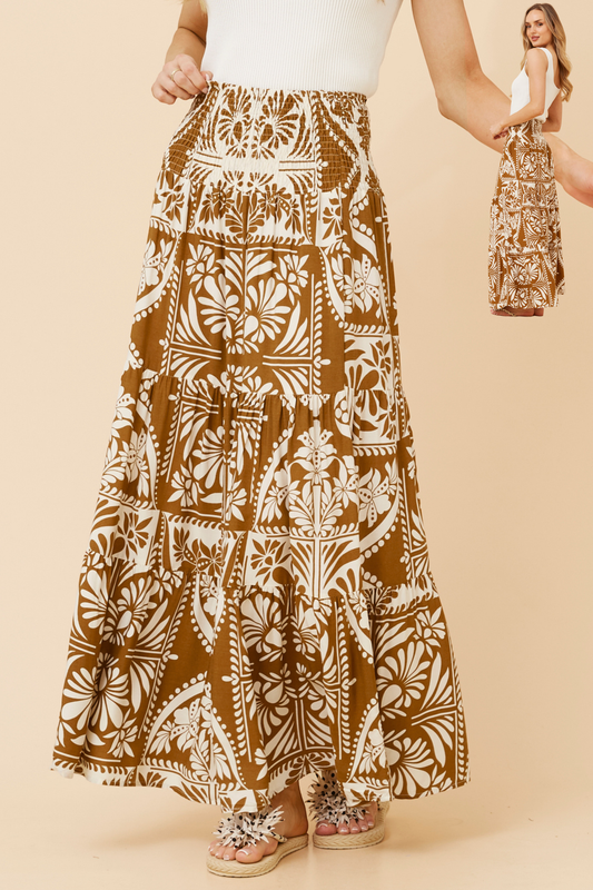 Samantha Floral Maxi Skirt - S525064 Toffee