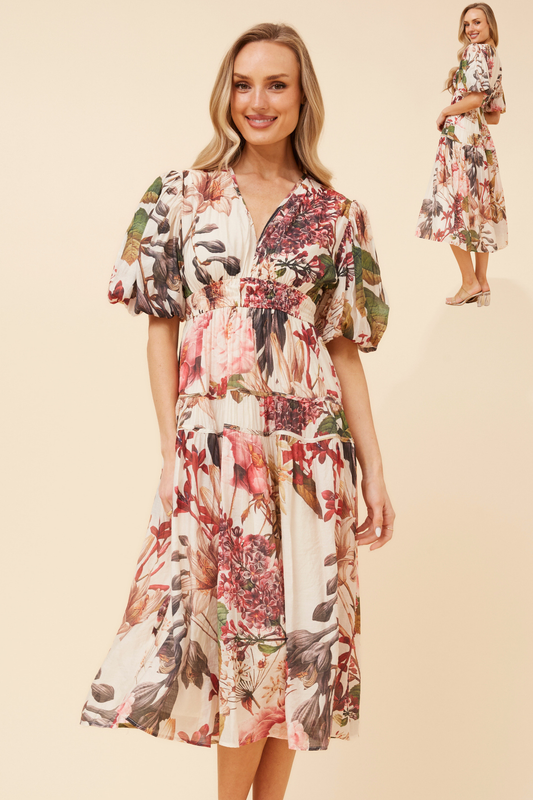 Freya Puffy Sleeves Dress D526736 Multi Beige