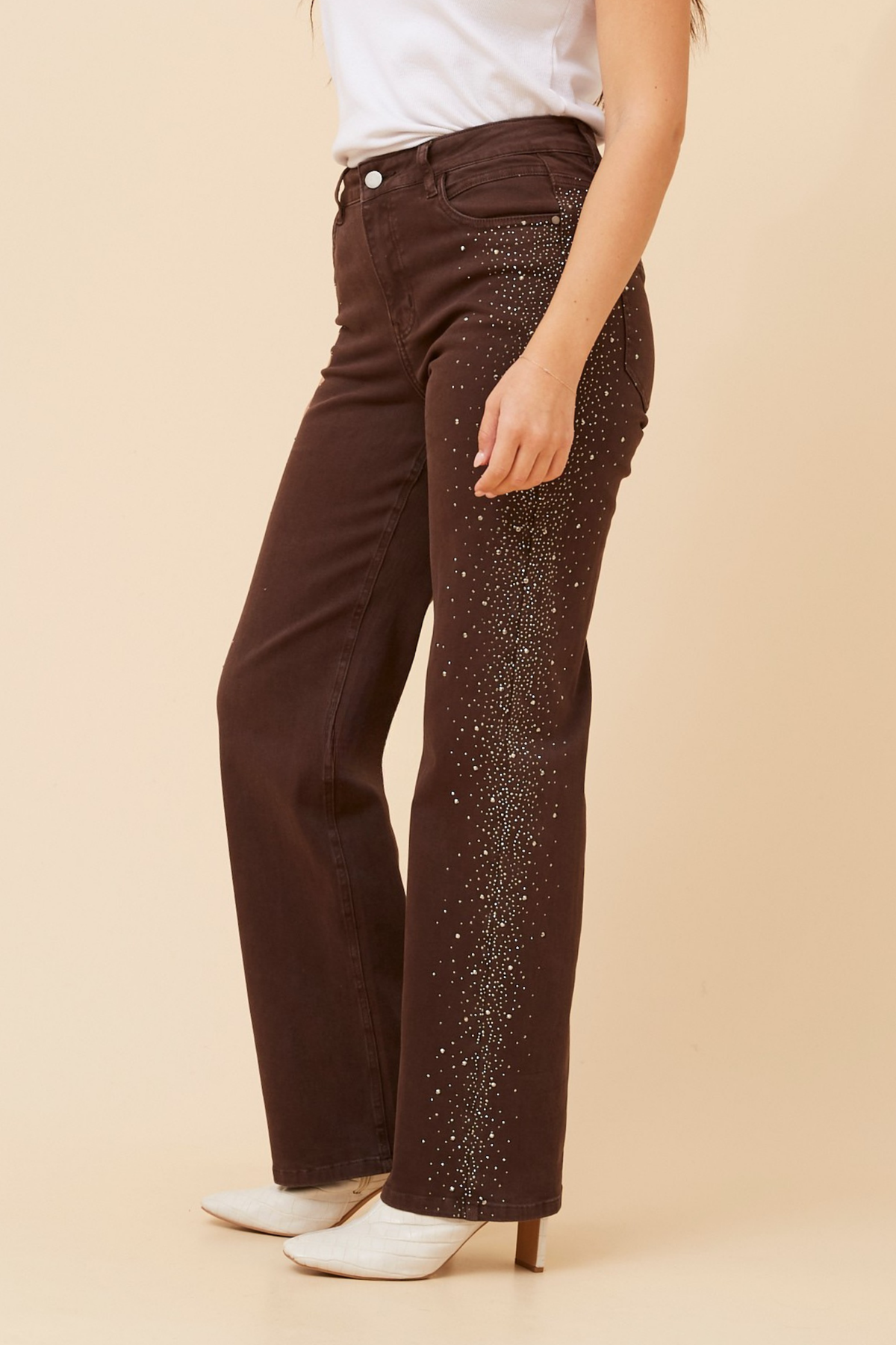 Nish Diamante Denim Pants P524856 Chocolate
