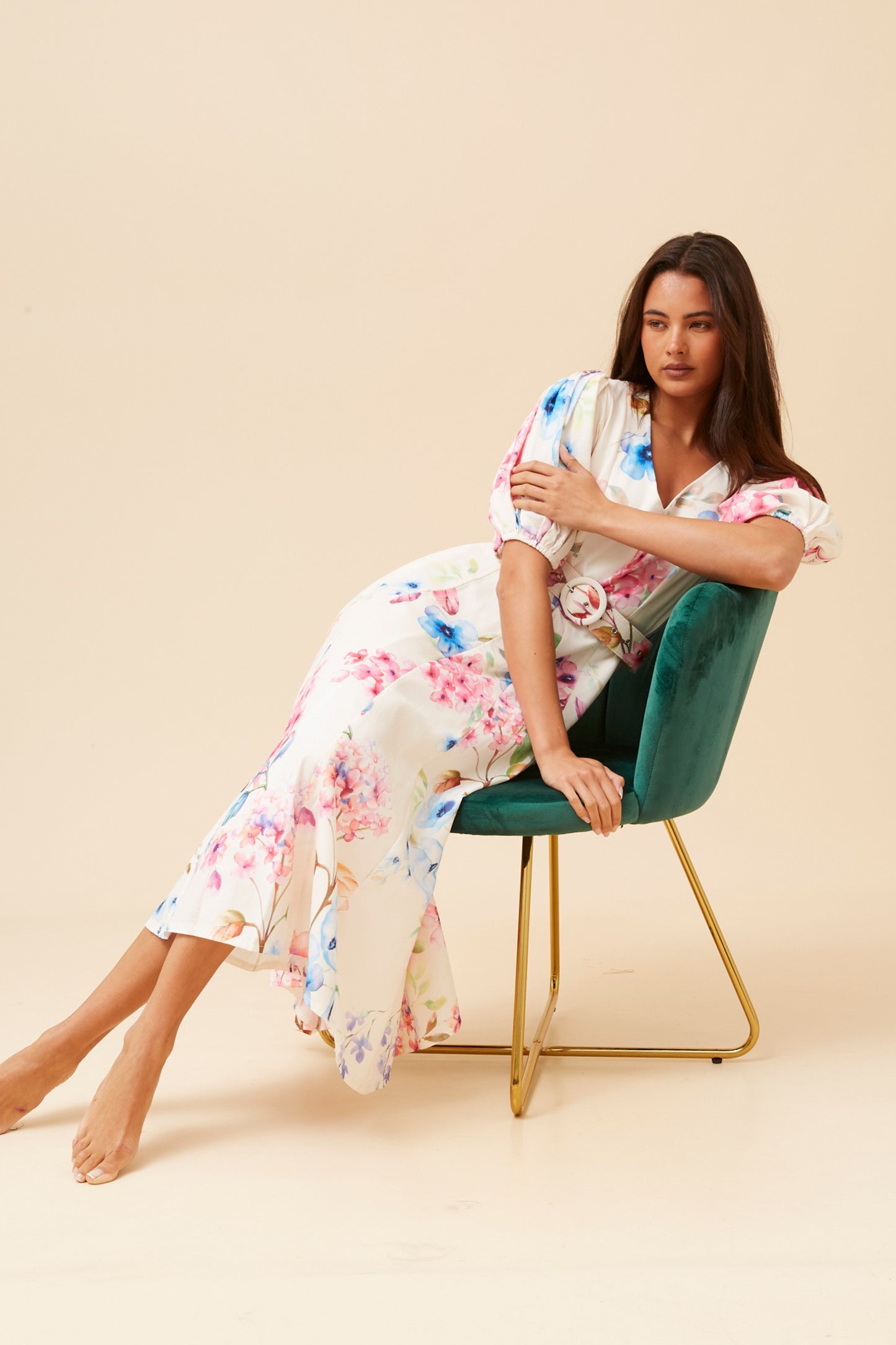 Estelle Floral Midi Dress with Belt D734535