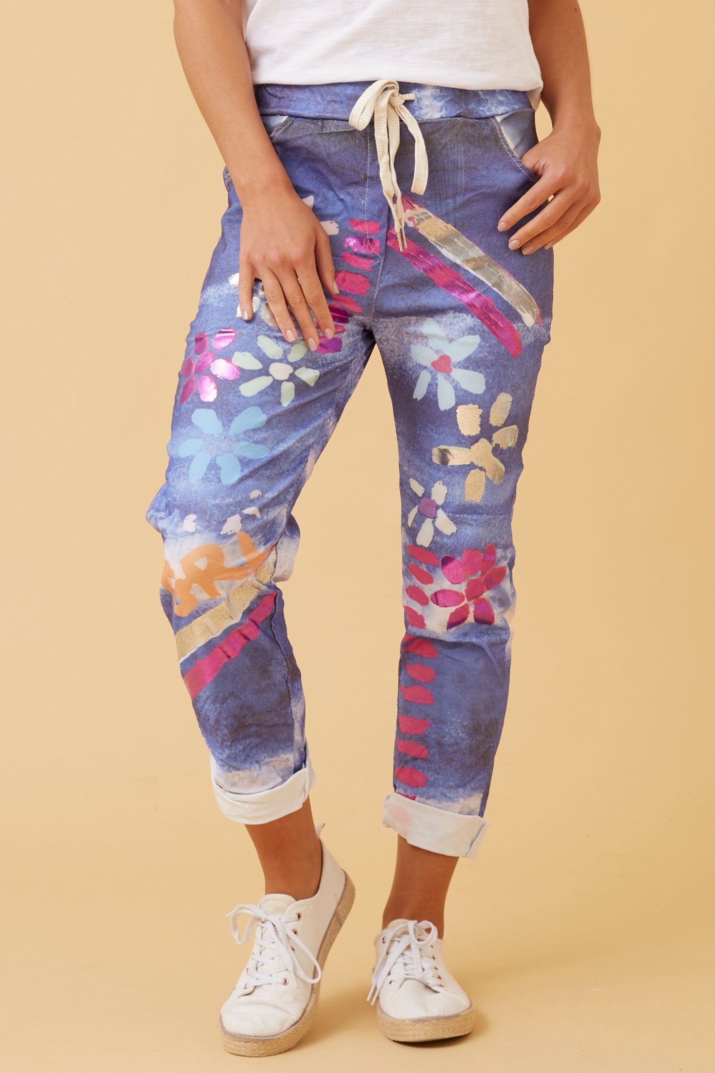 Floral Italian Pant P516173 Navy