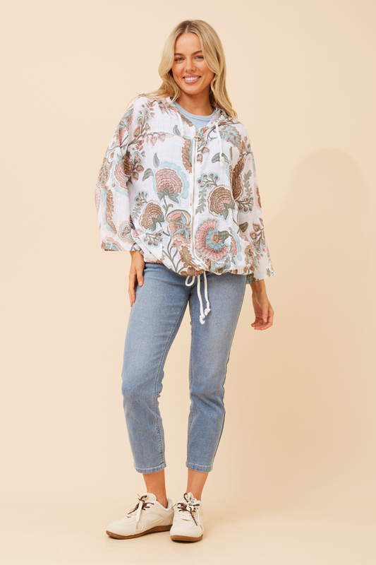 Seta Abstract Printed Hoody Jacket J526471 White