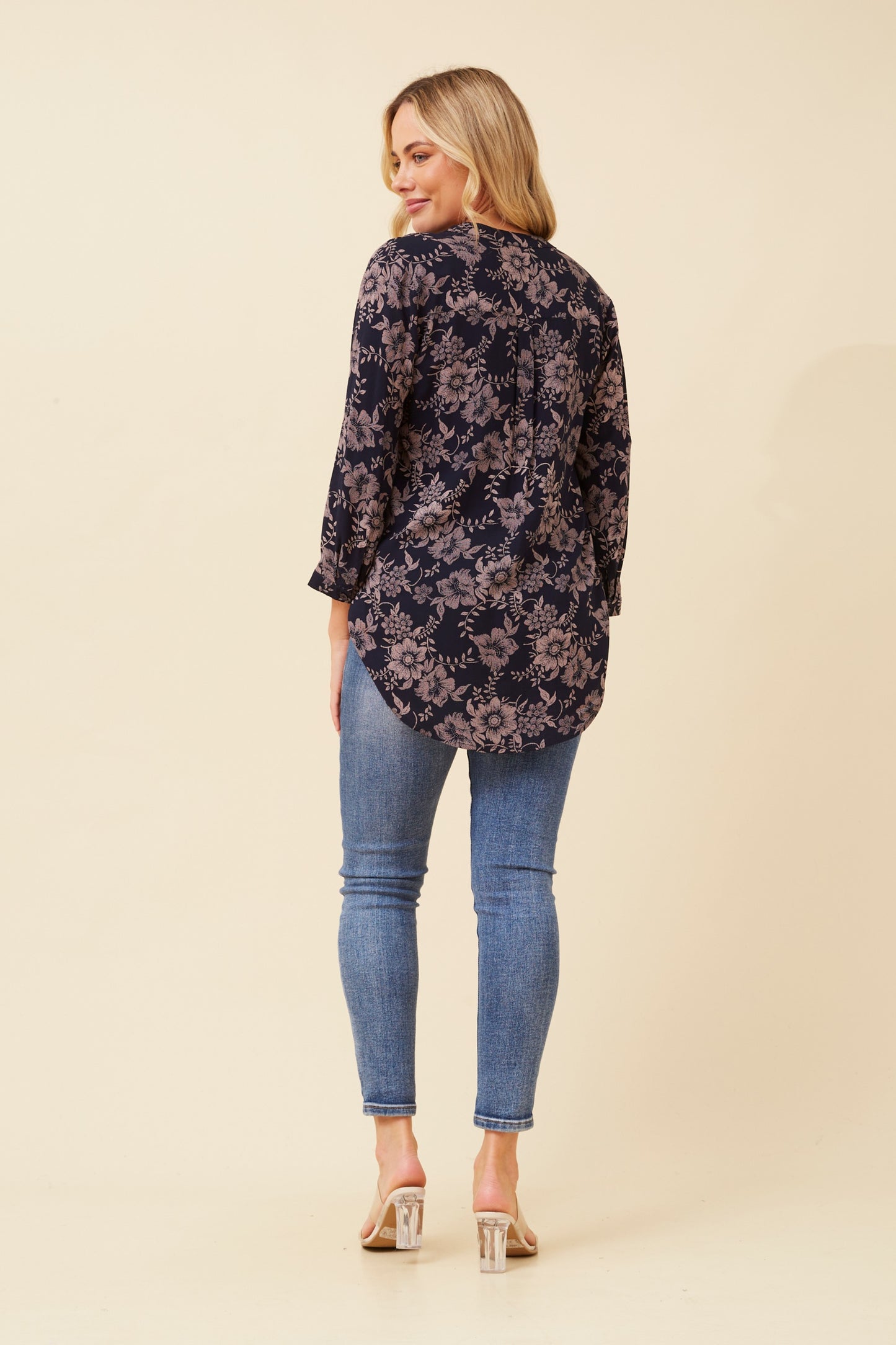 Odette Floral Printed Top T523597- Navy