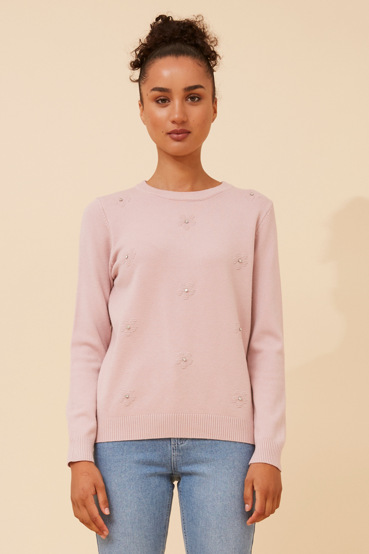 Angie Floral Embellished Knit -Pink KP519089