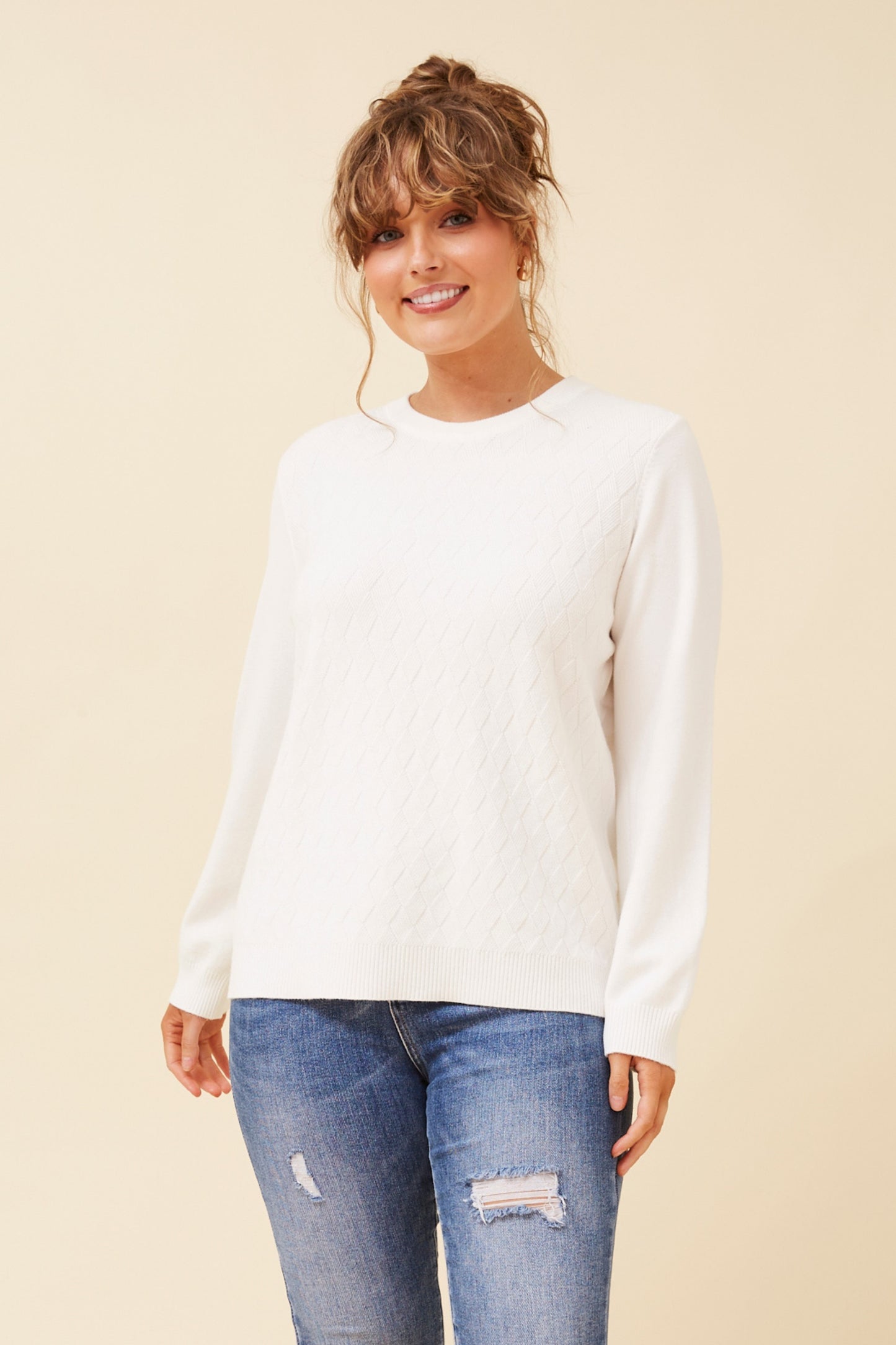 Mason Mini Diamond Pattern Knit White KP522514