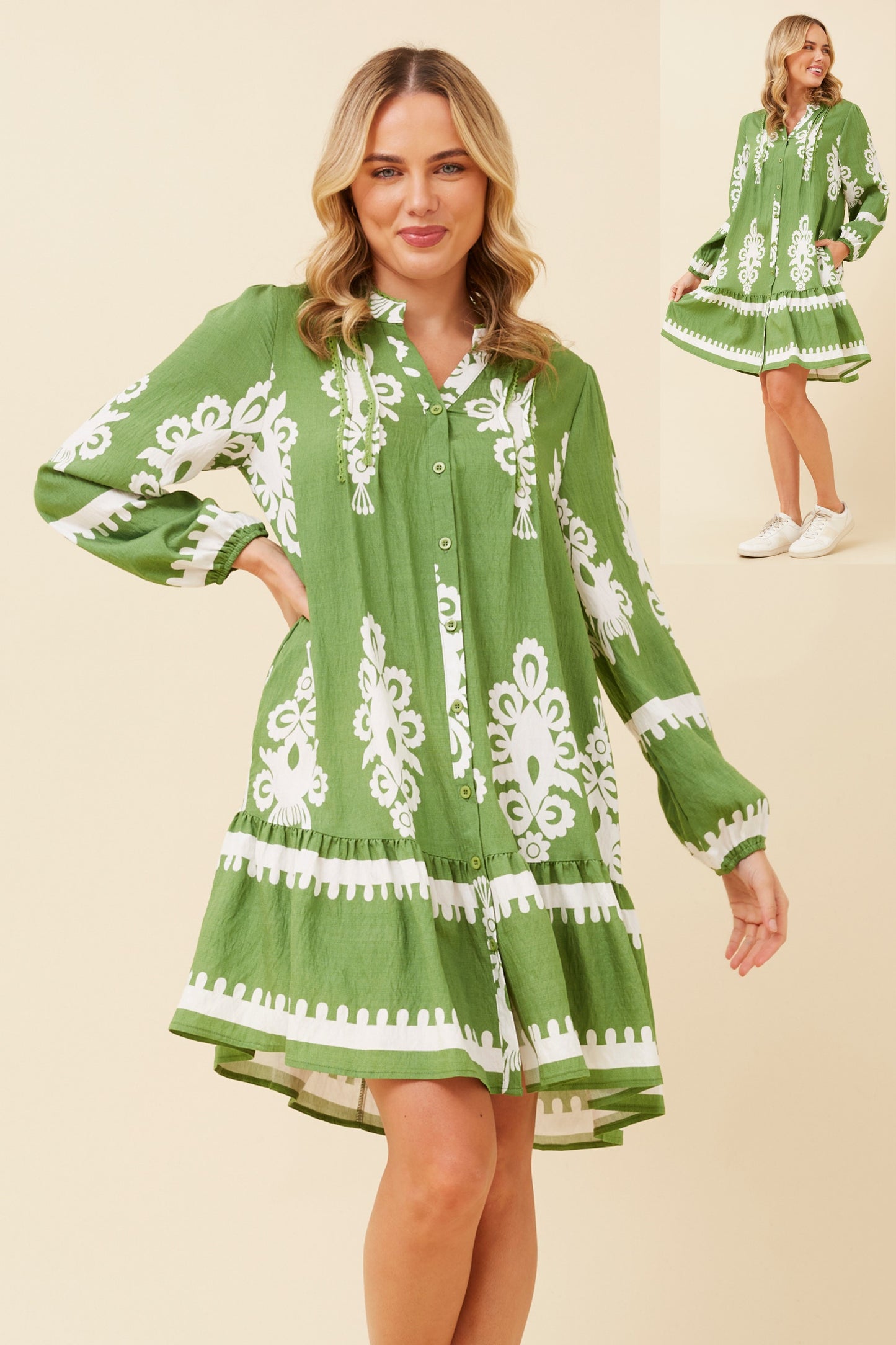 Flavia Border Print Boho Dress D523754