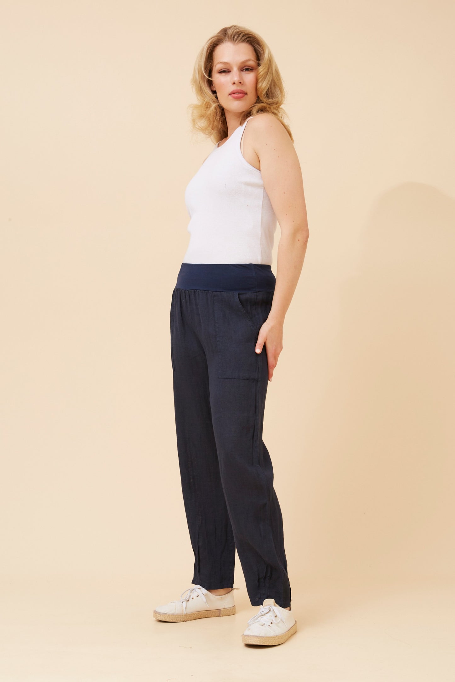 Linen Italian Pant P516694 Navy