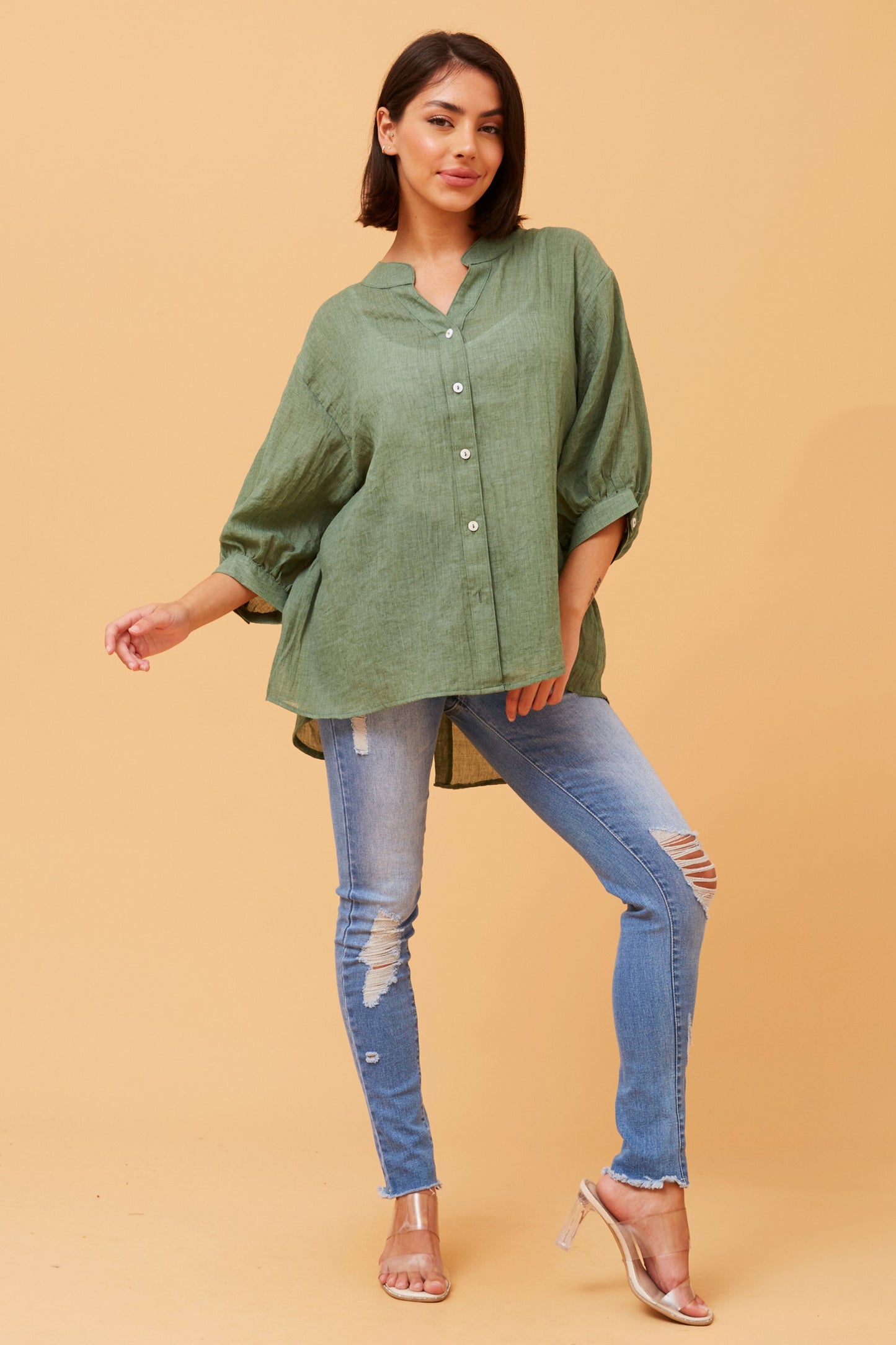 Rosa Shirt with Back Button Detail - Green T511586