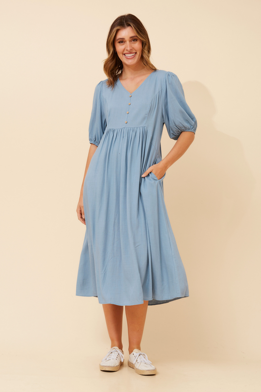 Bonnie Linen Dress D735690 Blue Jean