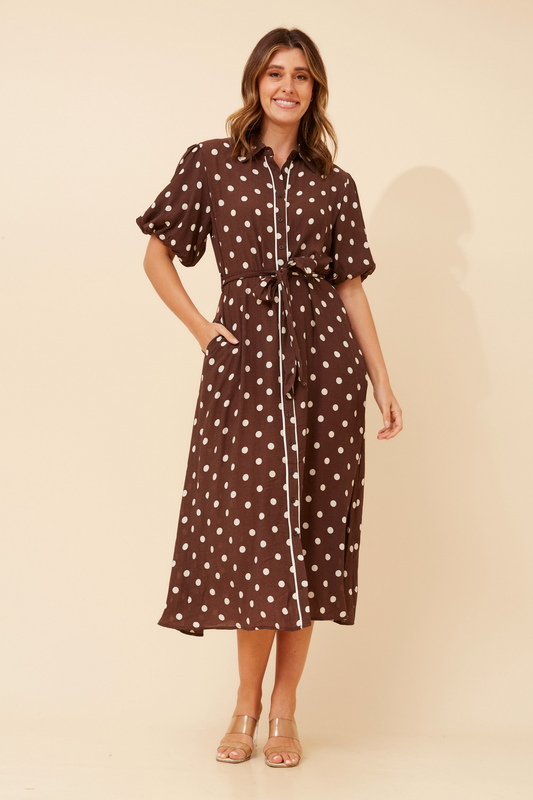 Rosse Polka Dot Dress D736436 Chocolate