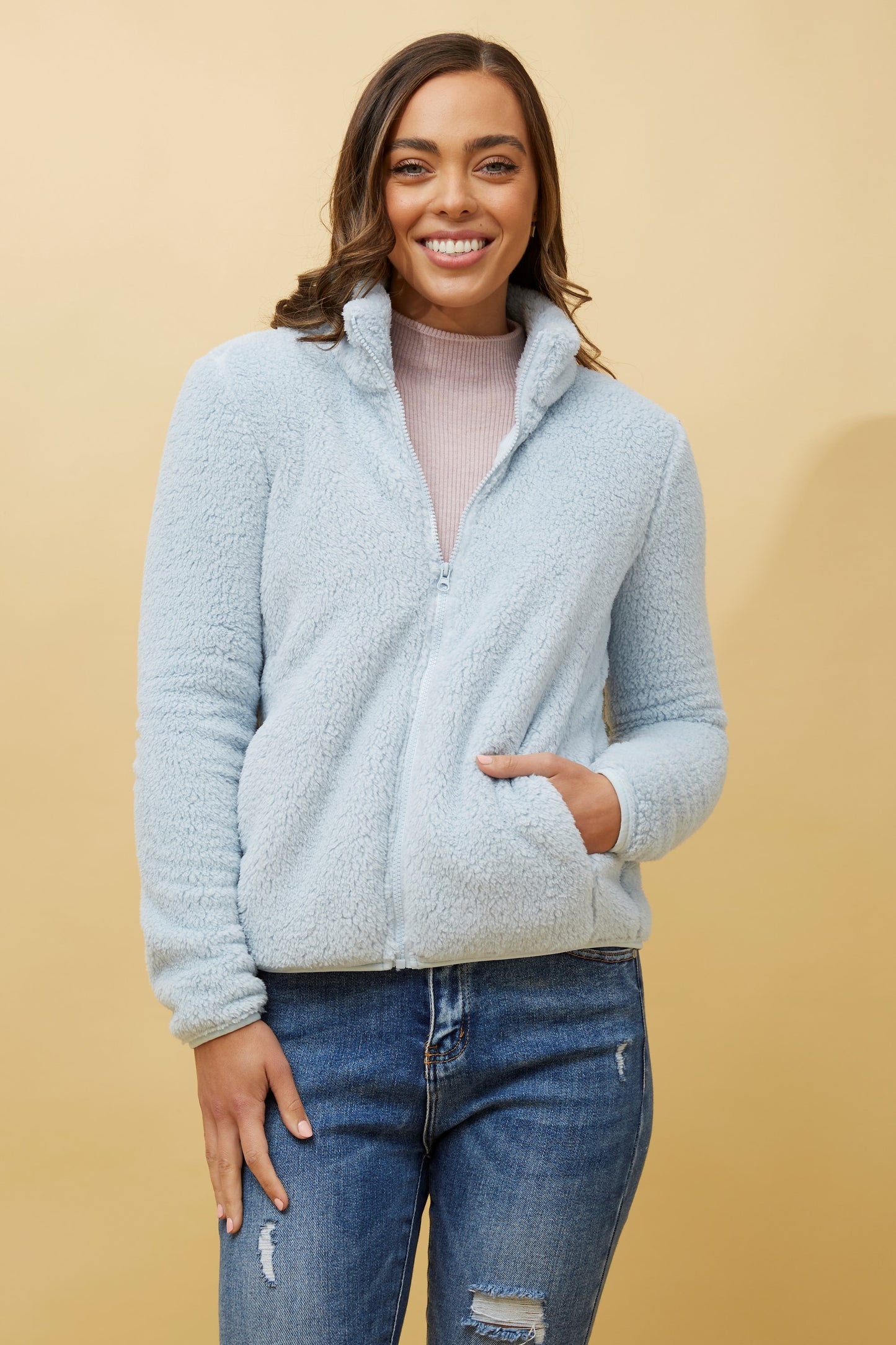 Front FAUX FUR Jacket- Pale Blue J508971