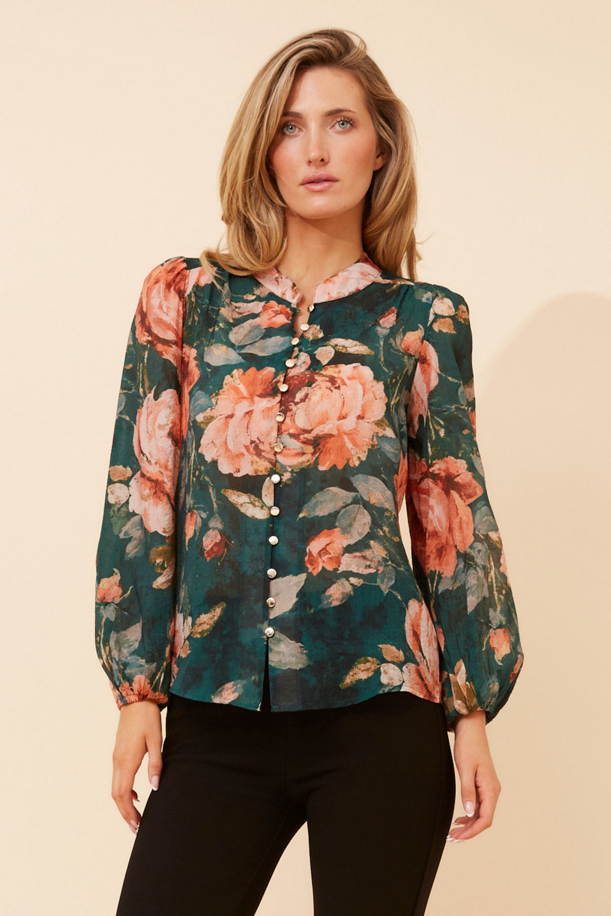 Siyra Floral Party Blouse T526989 Emerald