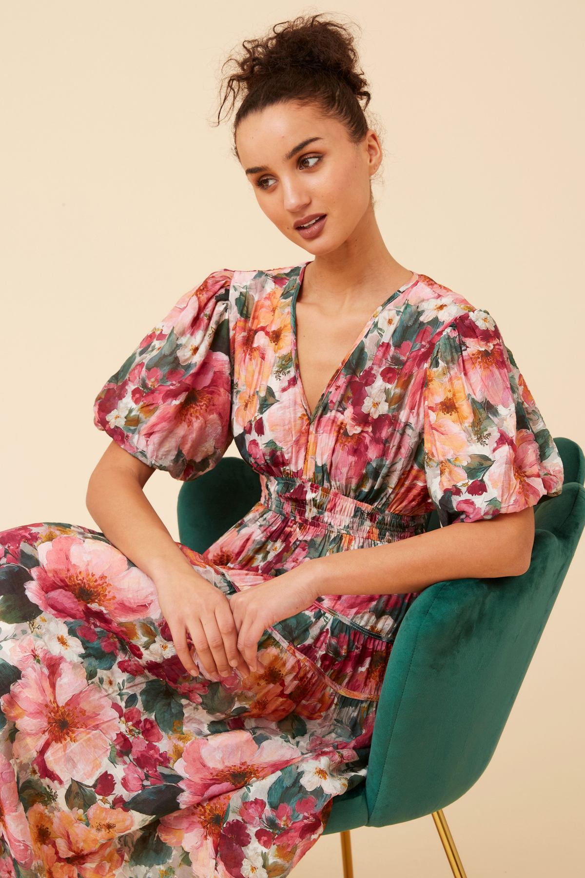 Freya Puffy Sleeves Dress D526404 Multi Pink