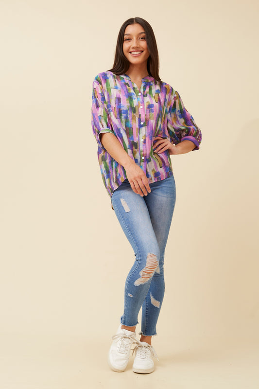 Rosa Shirt with Back Button Detail -  Multi Pink T522241