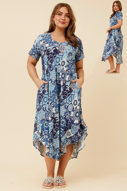 Lana Abstract Print Dress D736503 Indigo