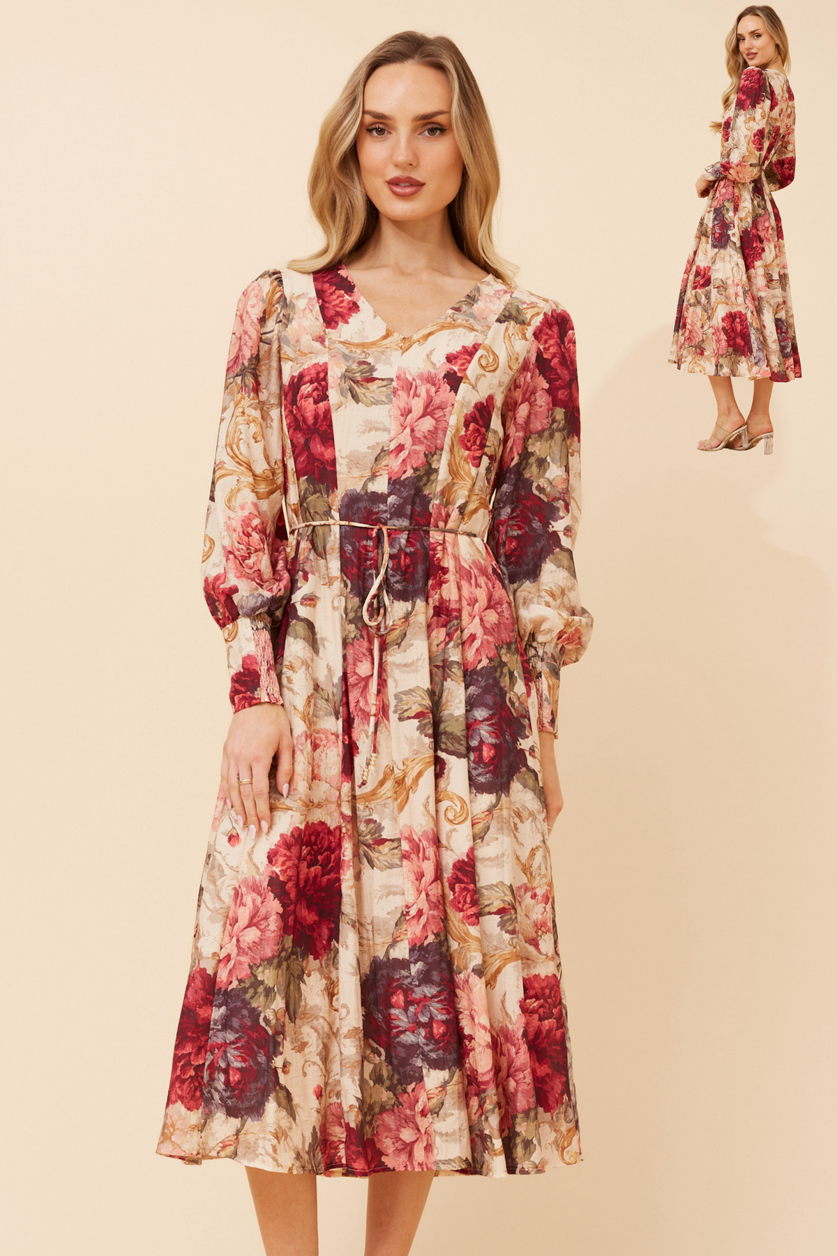 Dallce Floral Party Dress D526640 Beige