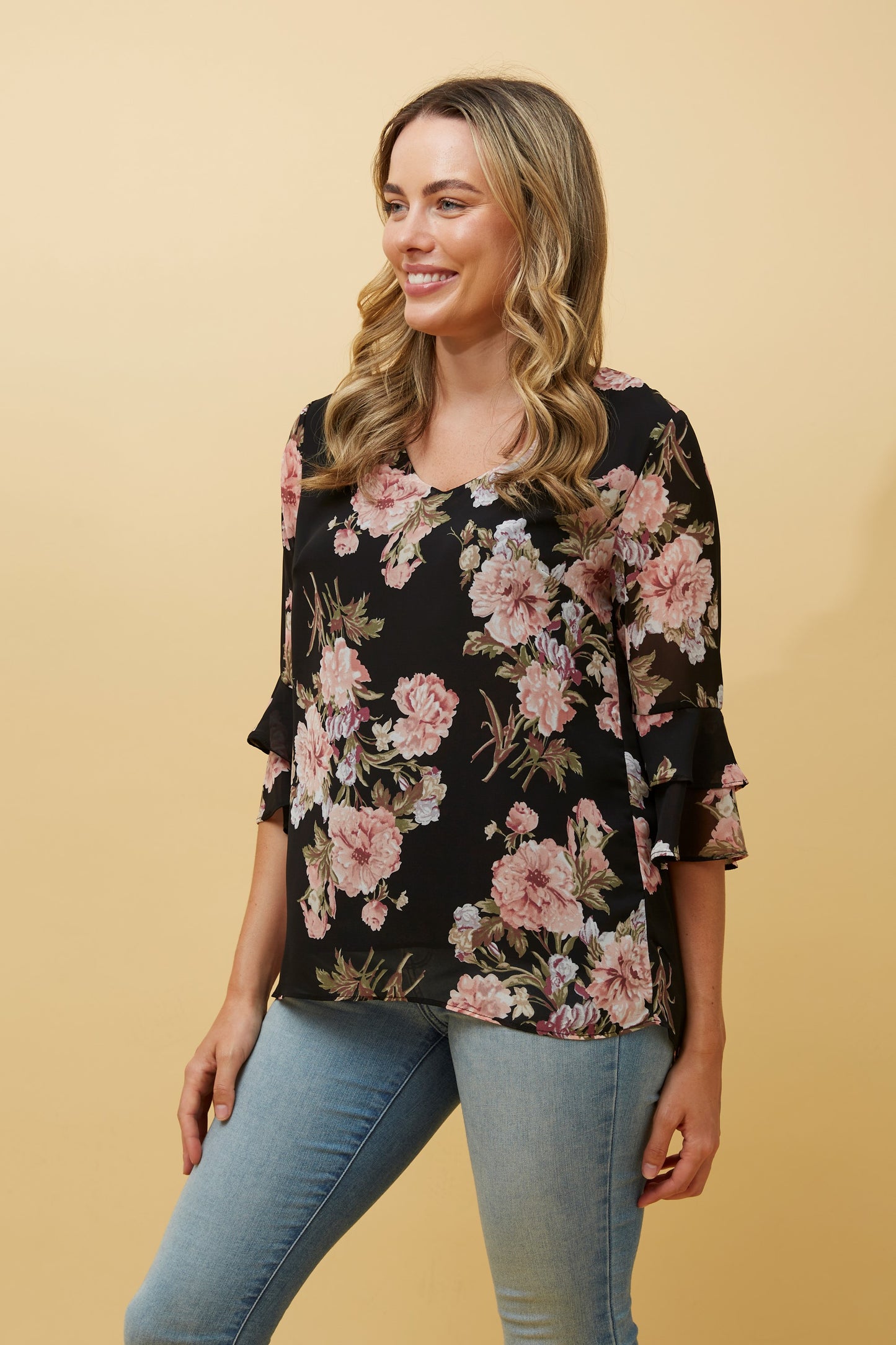 Nia Frill Sleeve Floral Print T515245