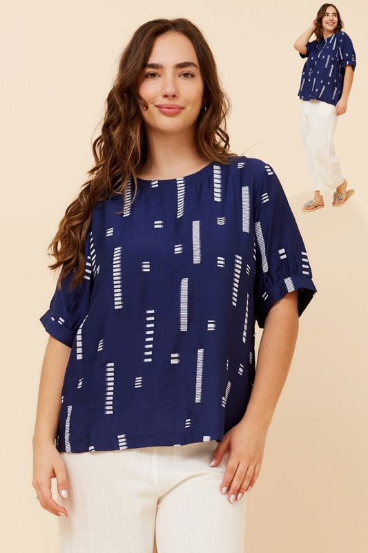 Carolyn Short Sleeve Top - Navy T731876