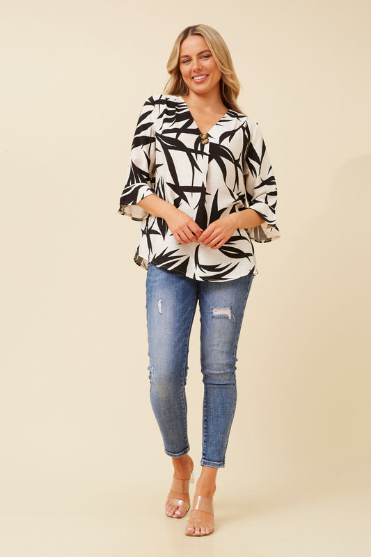 Jovie Leaf Print Top T522446 White & Black