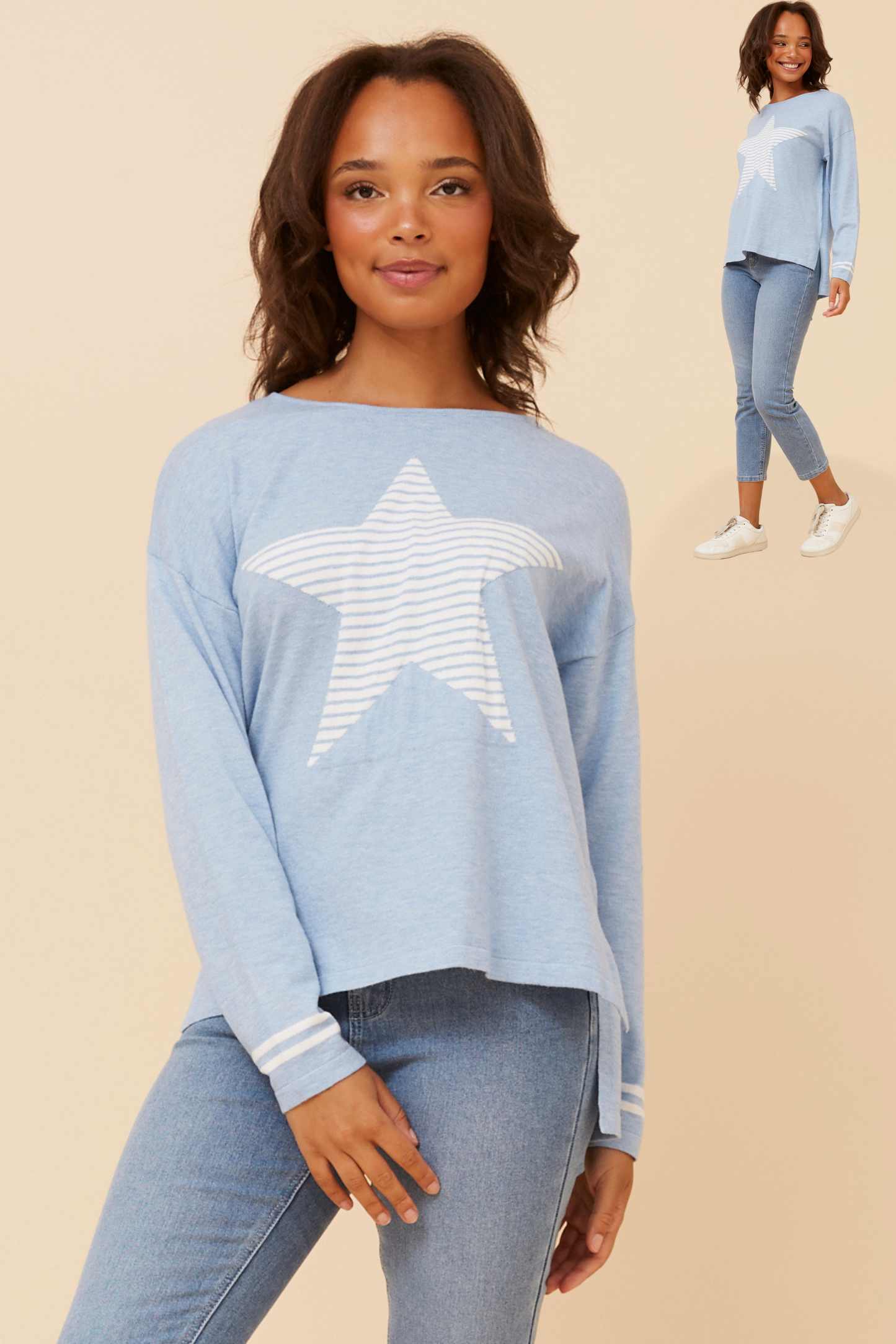 Gabbie Star Pattern Knit KP734253 Skylight