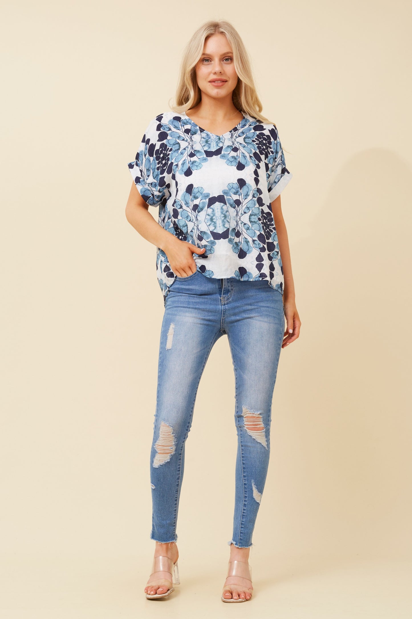 Nia Abstract Print Top Blue T519696