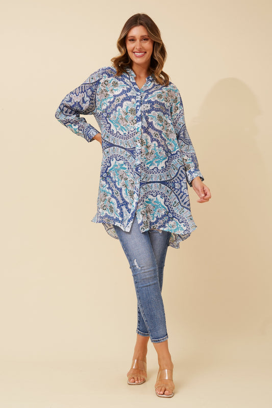 Floral Tunic Top T520241 - Indigo