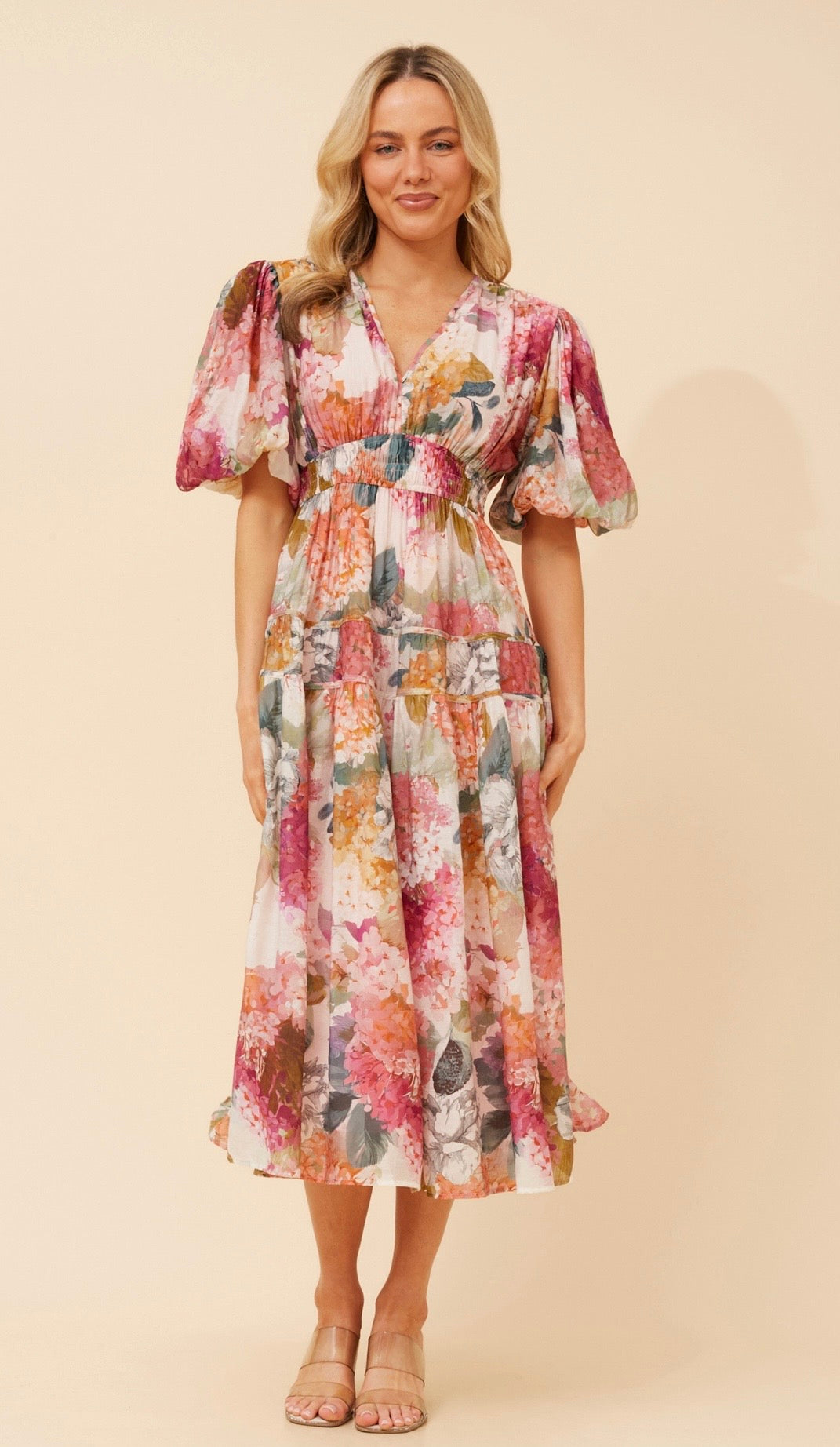 Freya Puffy Sleeves Dress D526739 Multi Pink