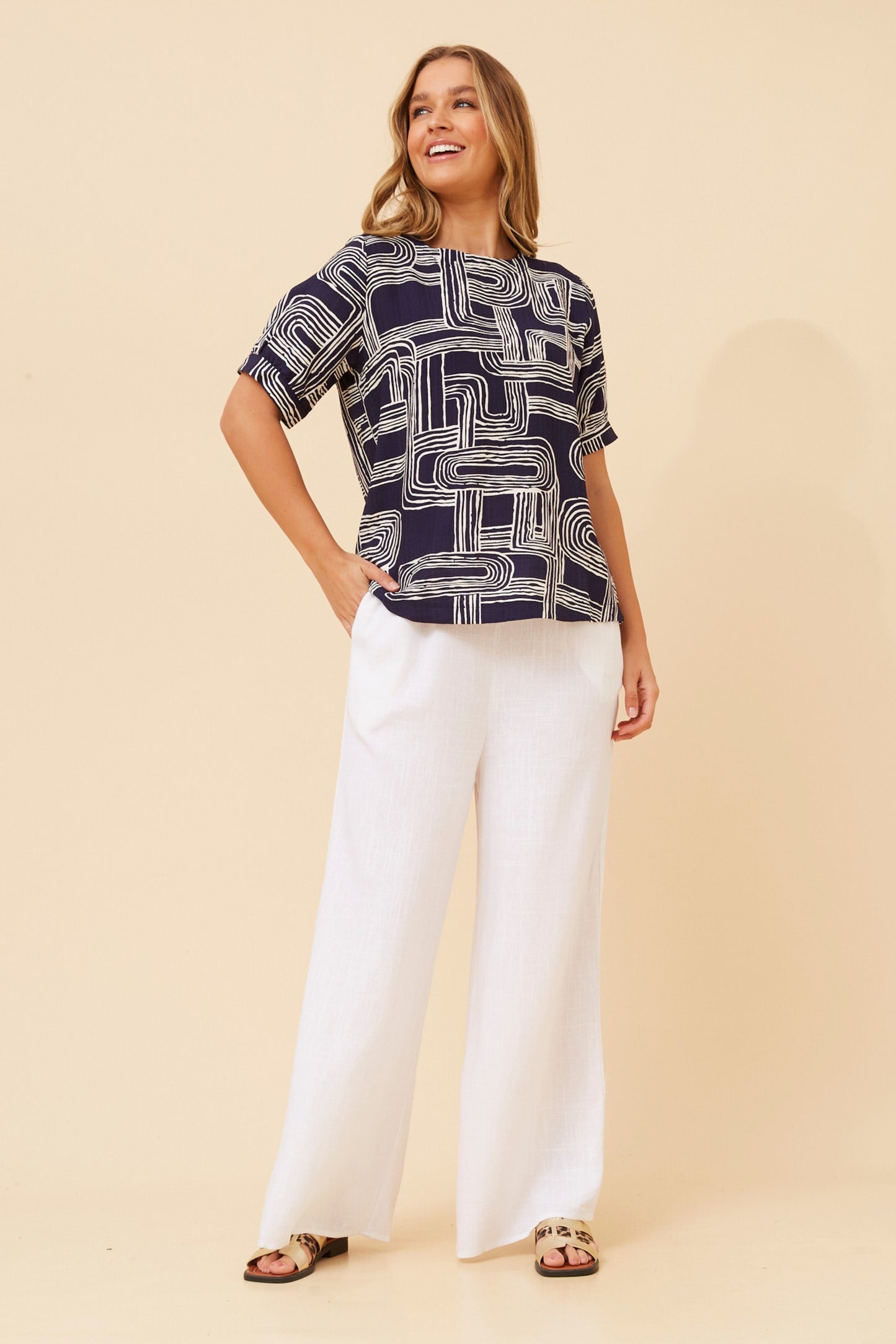 Carolyn Abstract Printed Top T525887 Navy