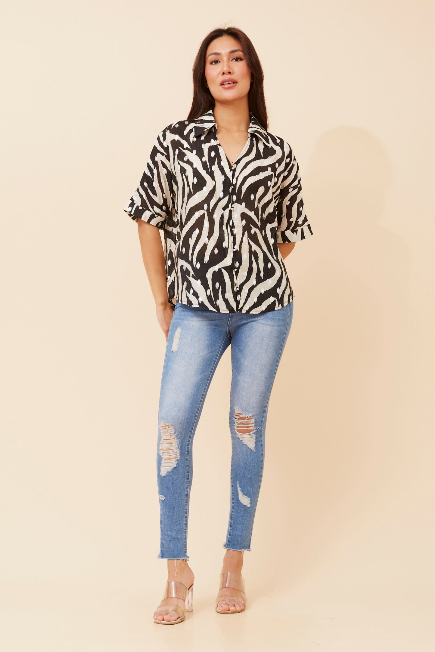 Myka Foil Print Top T523405 Black
