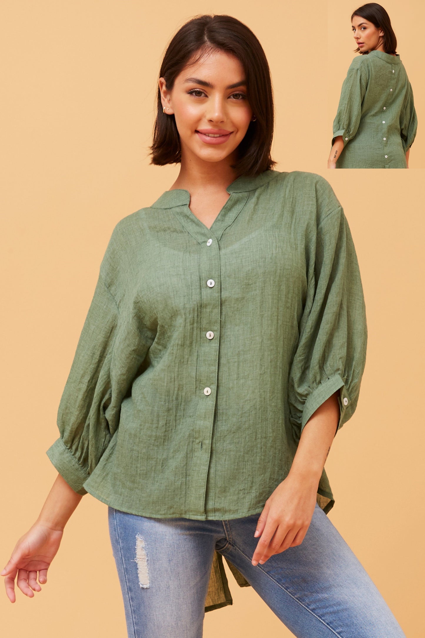 Rosa Shirt with Back Button Detail - Green T511586